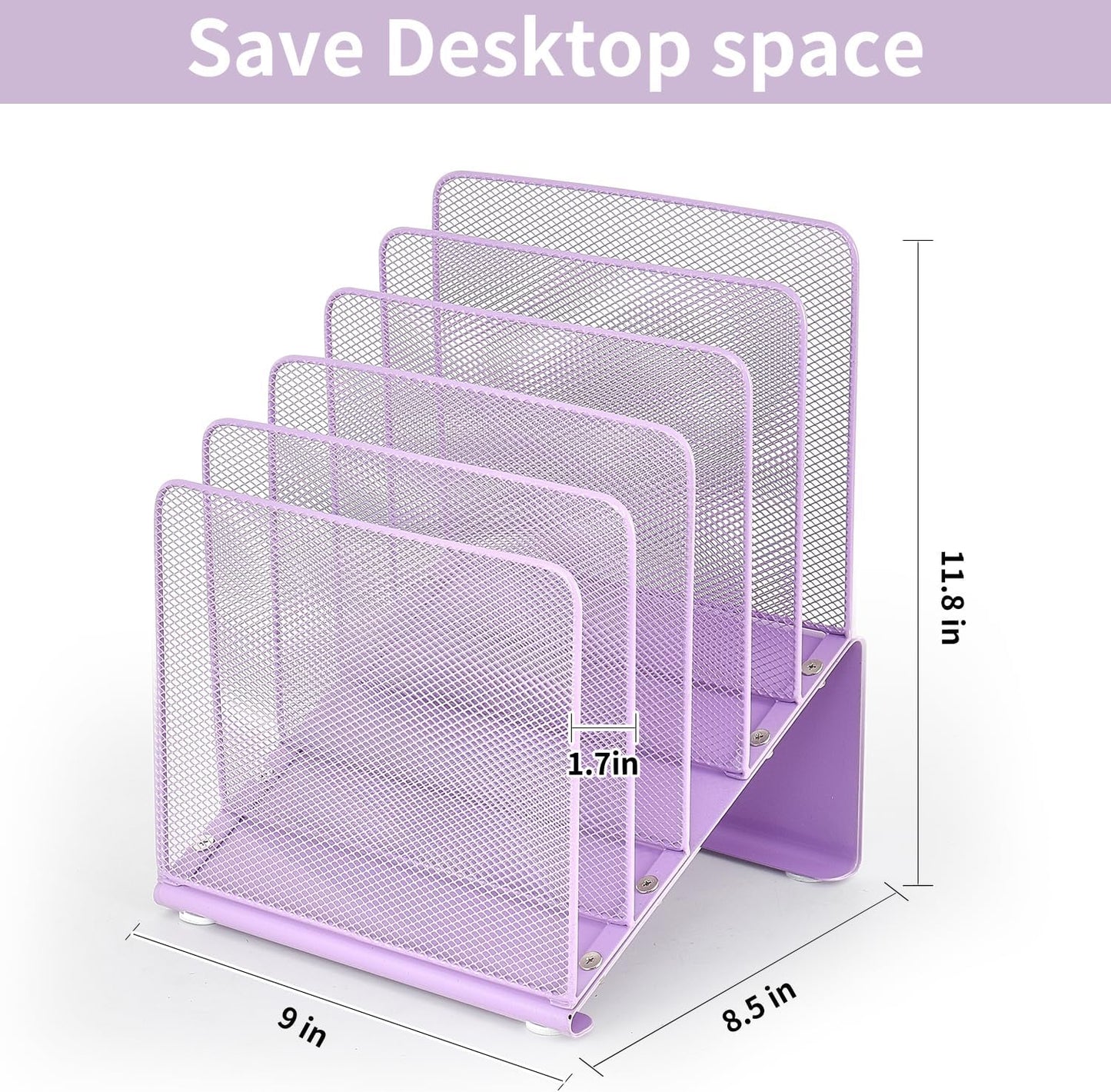 LEKETREE Purple File Organizer for Desk, Desk Organizer with 5-Section Vertical File Rack, File Folder Organizer