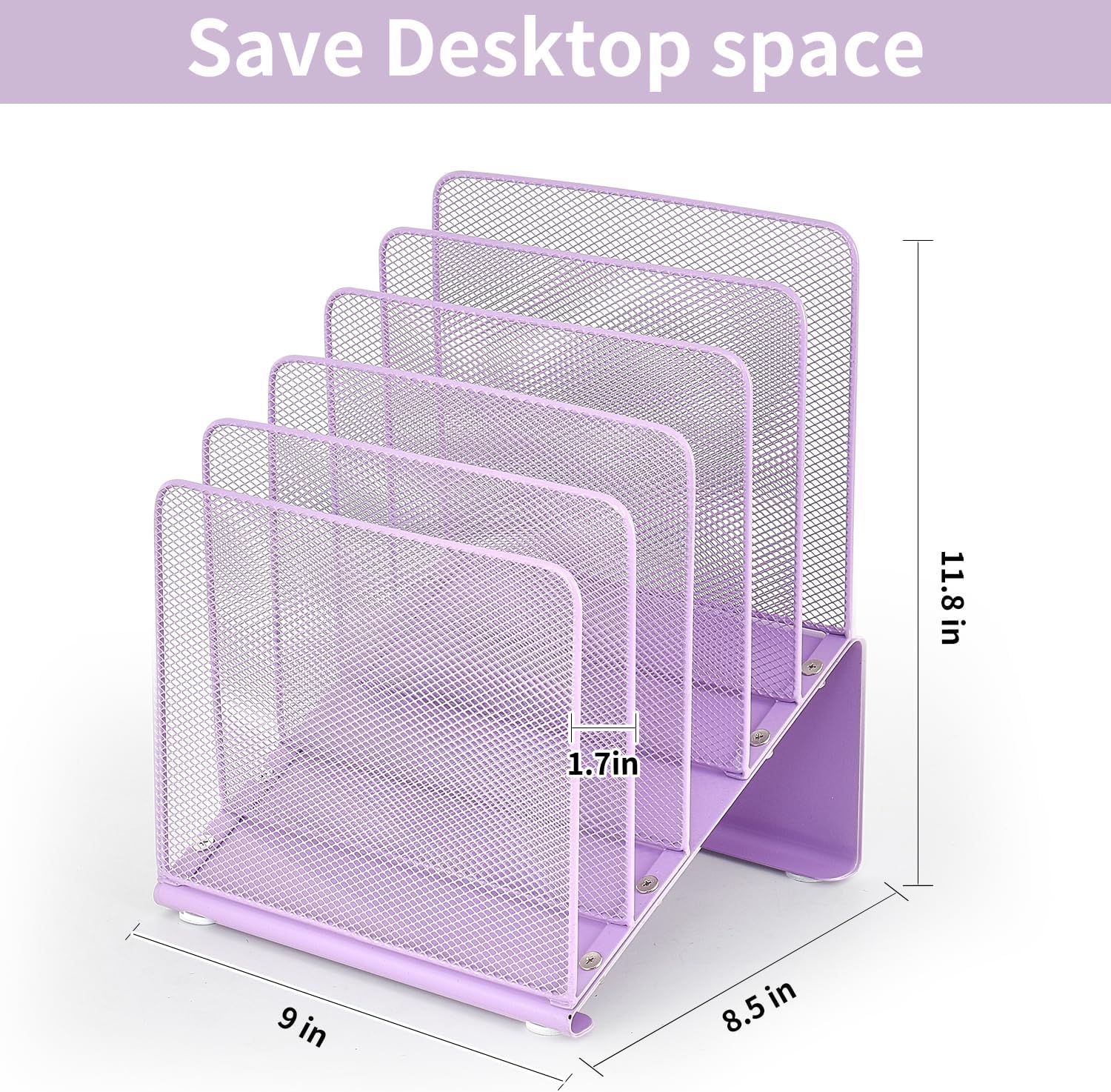 LEKETREE Purple File Organizer for Desk, Desk Organizer with 5-Section Vertical File Rack, File Folder Organizer