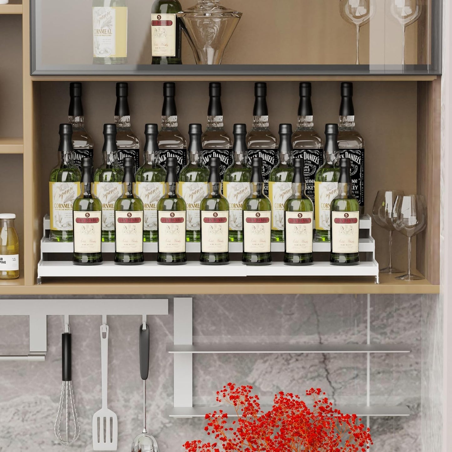 Expandable Spice Rack Storage organizer with 3-Tier step shelf cabinet,seasoning racks organizion.Great for Kitchen