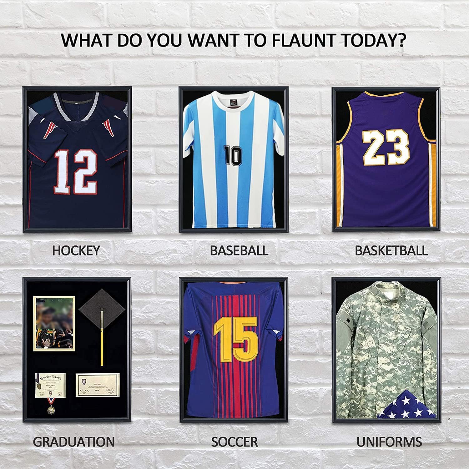 Sports Jersey Frame Display case for 2XL Football Jersey Display | Matte black wood frame, UV shatterproof acrylic