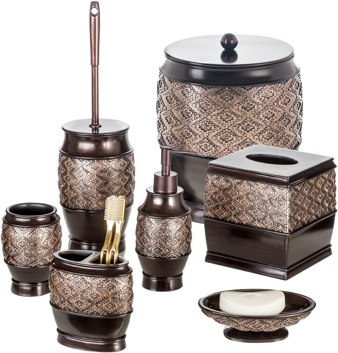 Creative Scents Dublin Brown Small Bathroom Trash Can with Lid - 1.3 Gal / 4.8L Decorative Oval Waste Basket - Durable