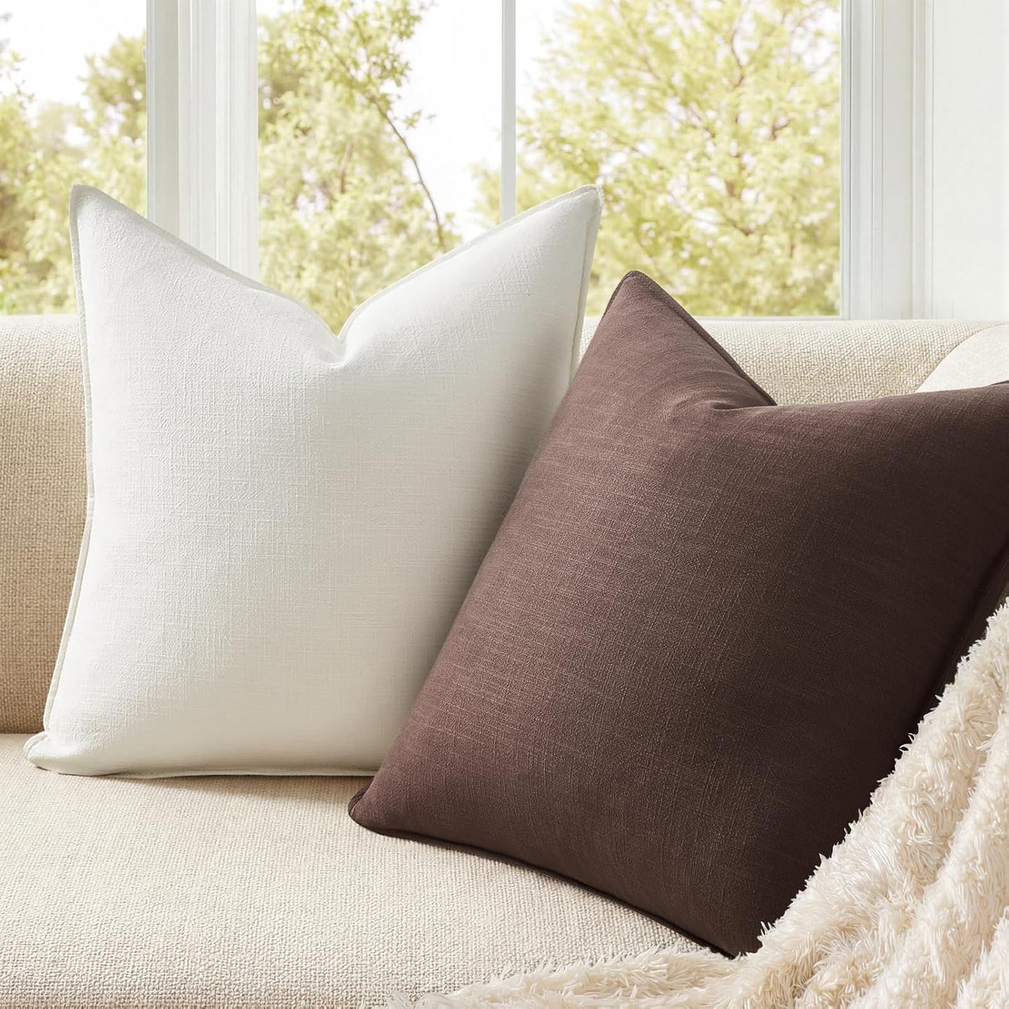 Brown Pillow Covers Decorative Solid Fall Linen Throw Pillow / Gold Brown / 18 x 18 / Set of 4