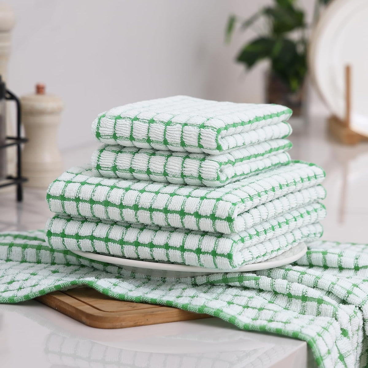Homaxy Kitchen Towels and Dishcloths Set, Set of 12, Green | Cotton Terry Kitchen Dish Towels, Super Soft and Absorbent