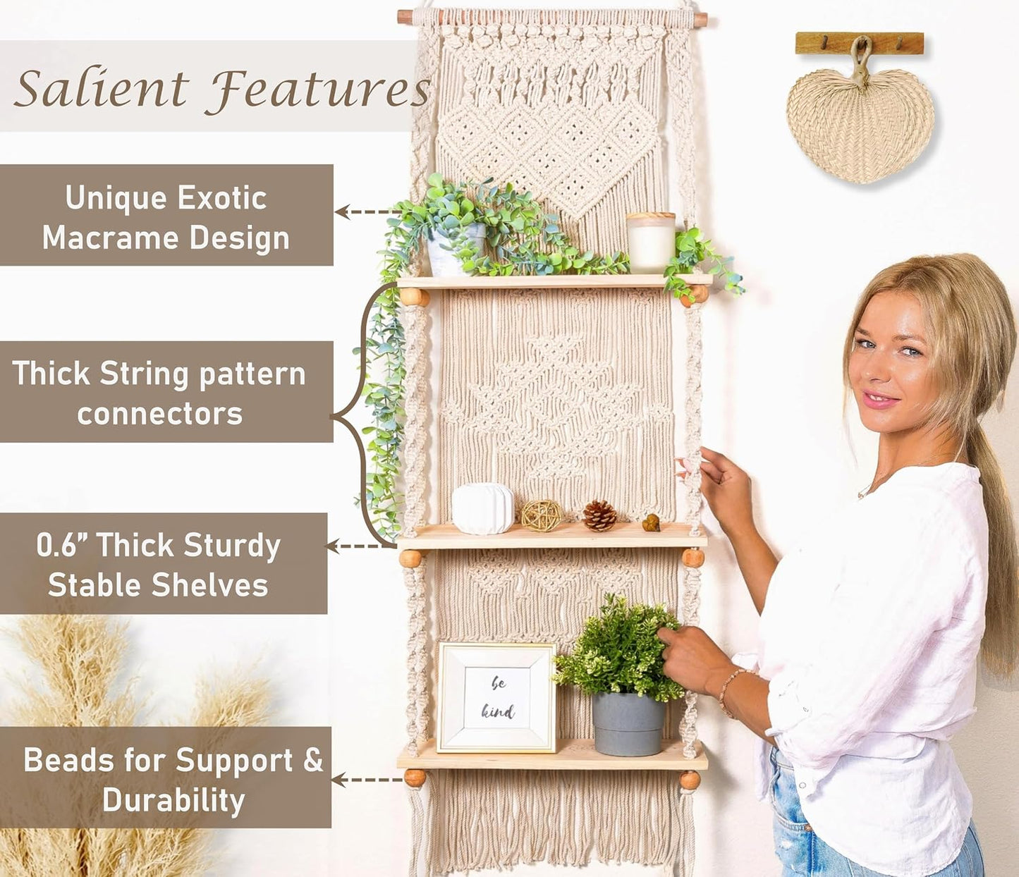 Handmade of Woven Rope Boho Shelves Organizer / Tier 3
