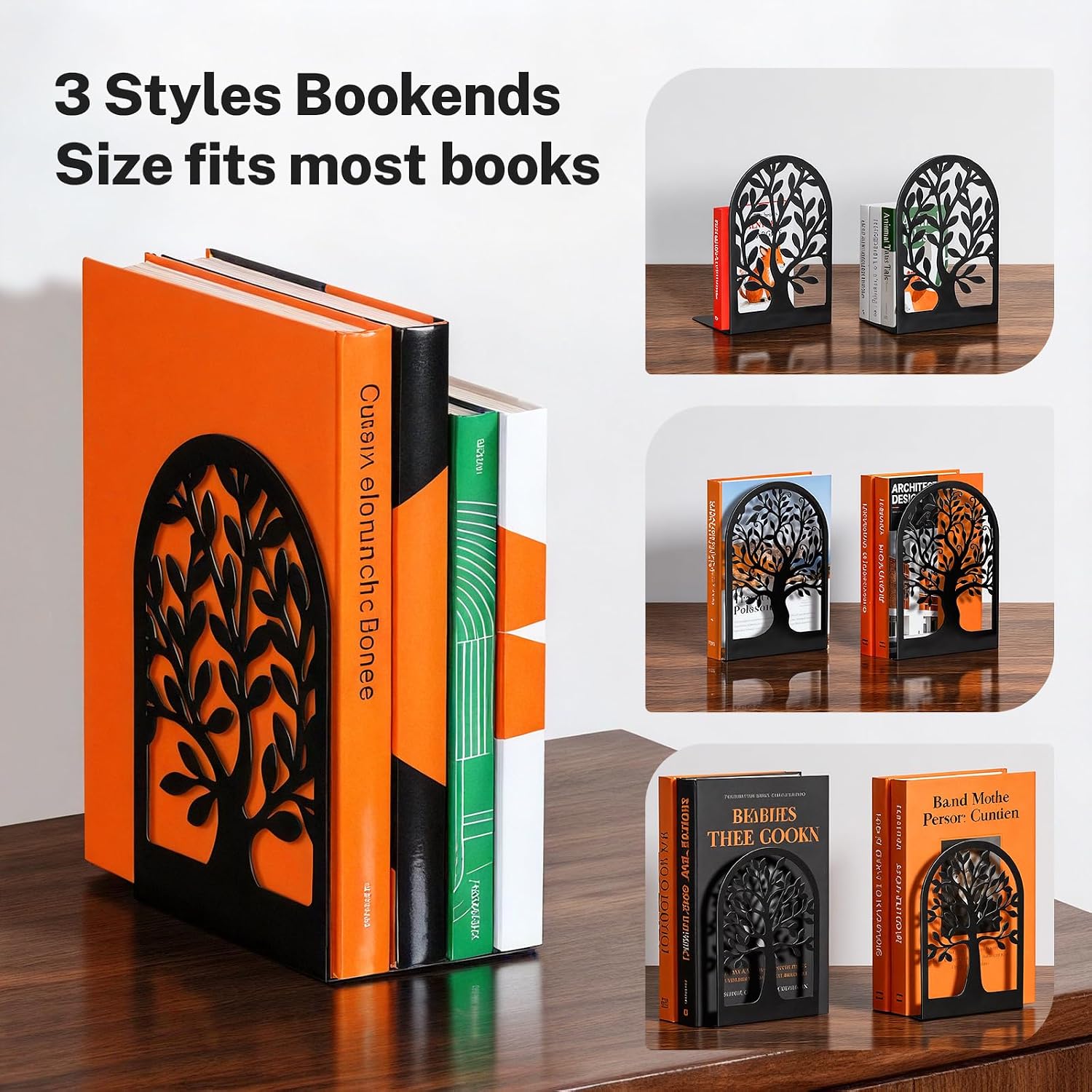 7 Pair Metal Book Ends for Heavy Books / Black