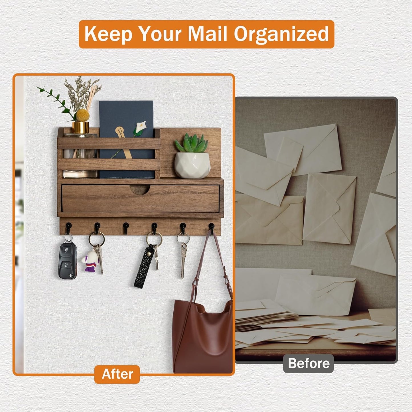 Wooden Key Rack / Key and Mail Holder