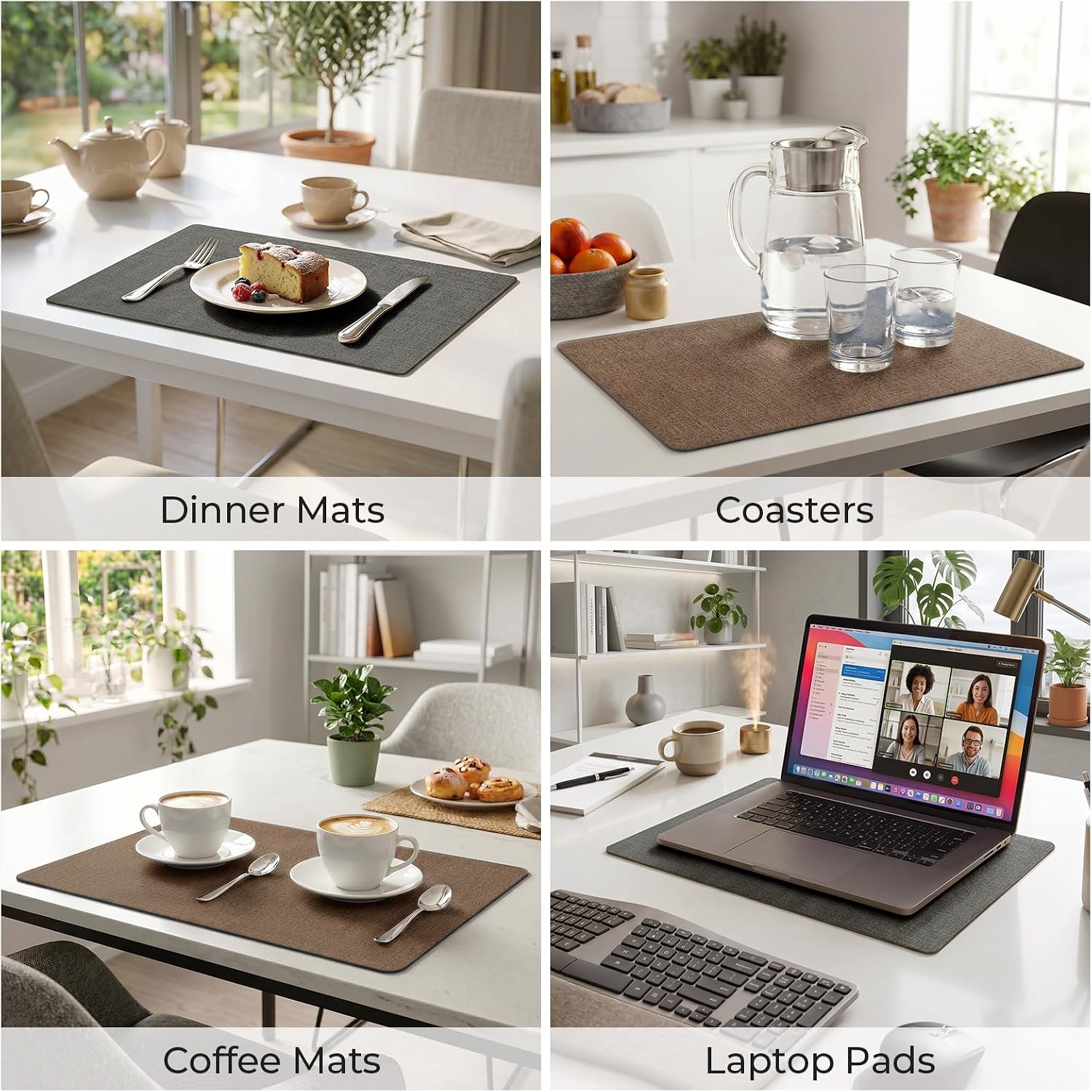 Romanstile Vinyl Placemats Set of 8, Reversible Faux Leather Heat Resistant Wipeable Table Mats, Waterproof Washable