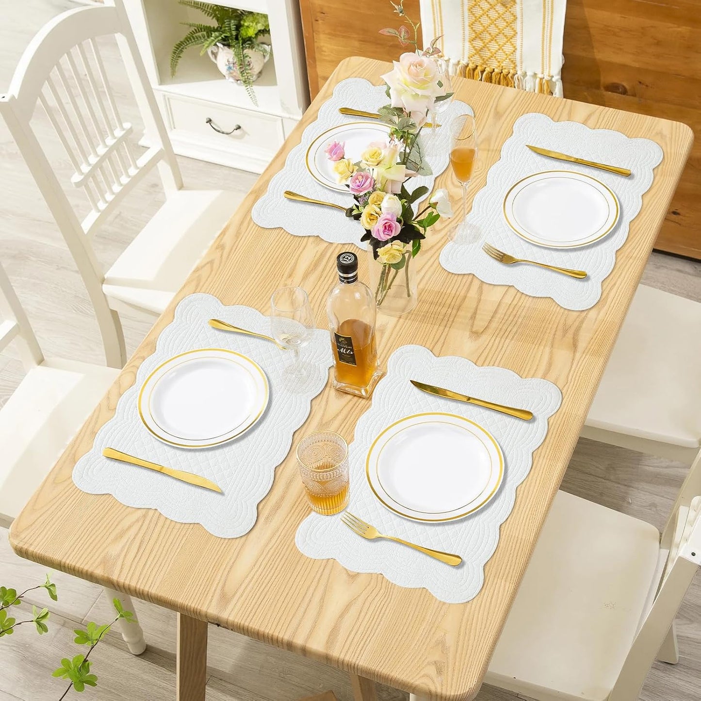 100% Cotton Quilted Placemats Set of 6,Washable Cloth Table Placemats for Kitchen & Dining Table
