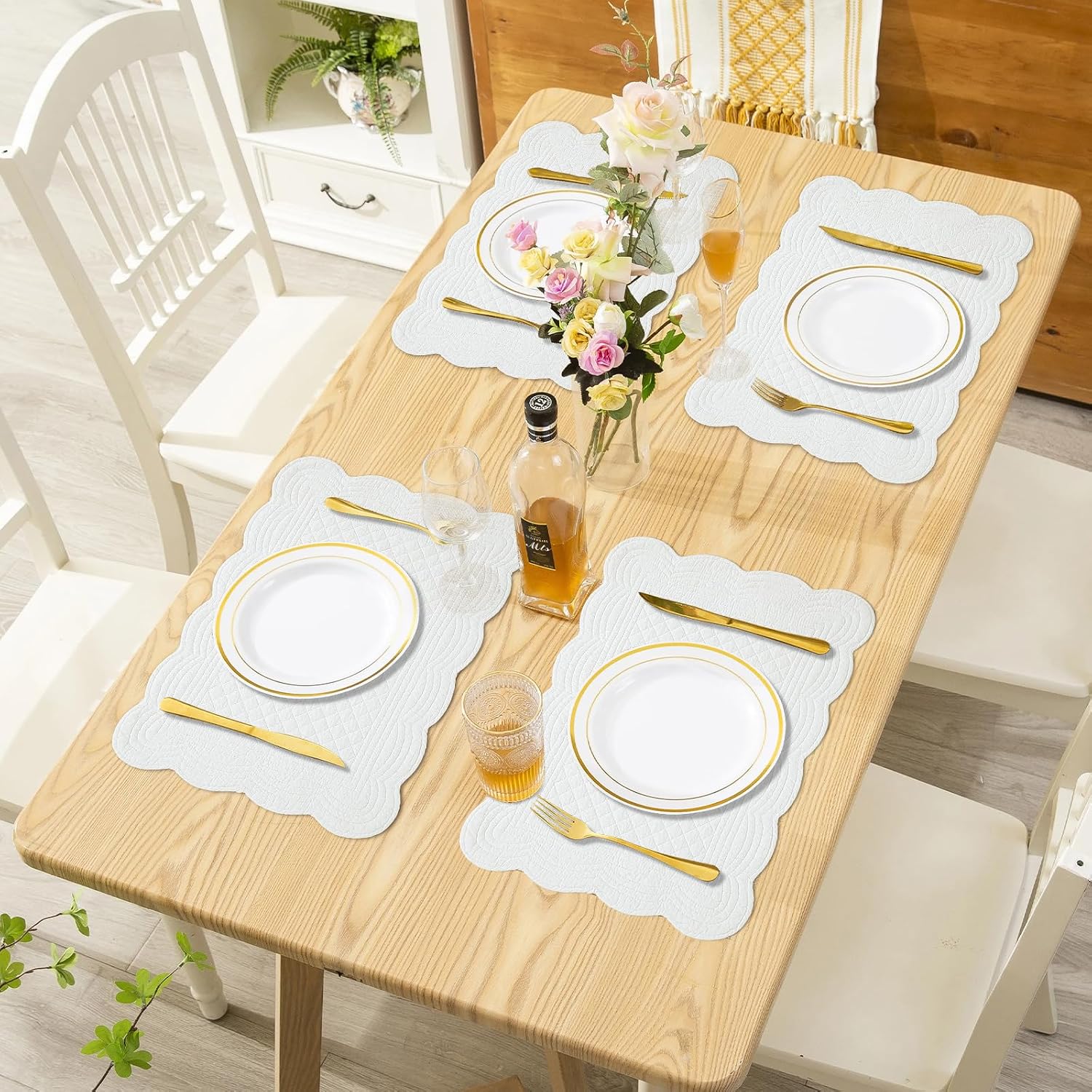 100% Cotton Quilted Placemats Set of 6,Washable Cloth Table Placemats for Kitchen & Dining Table