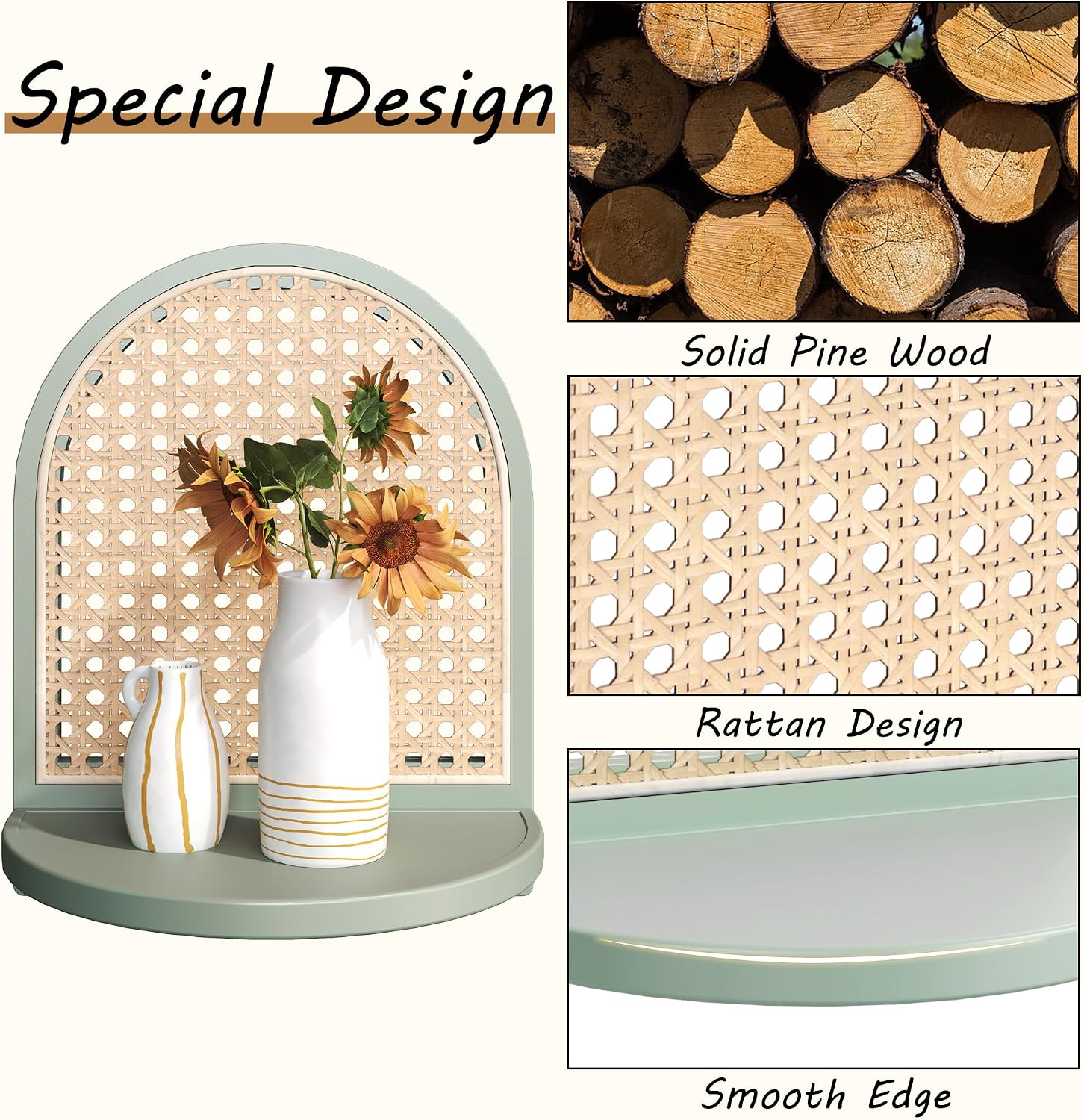 Unique Small Display Shelves / Green Rattan Shelf