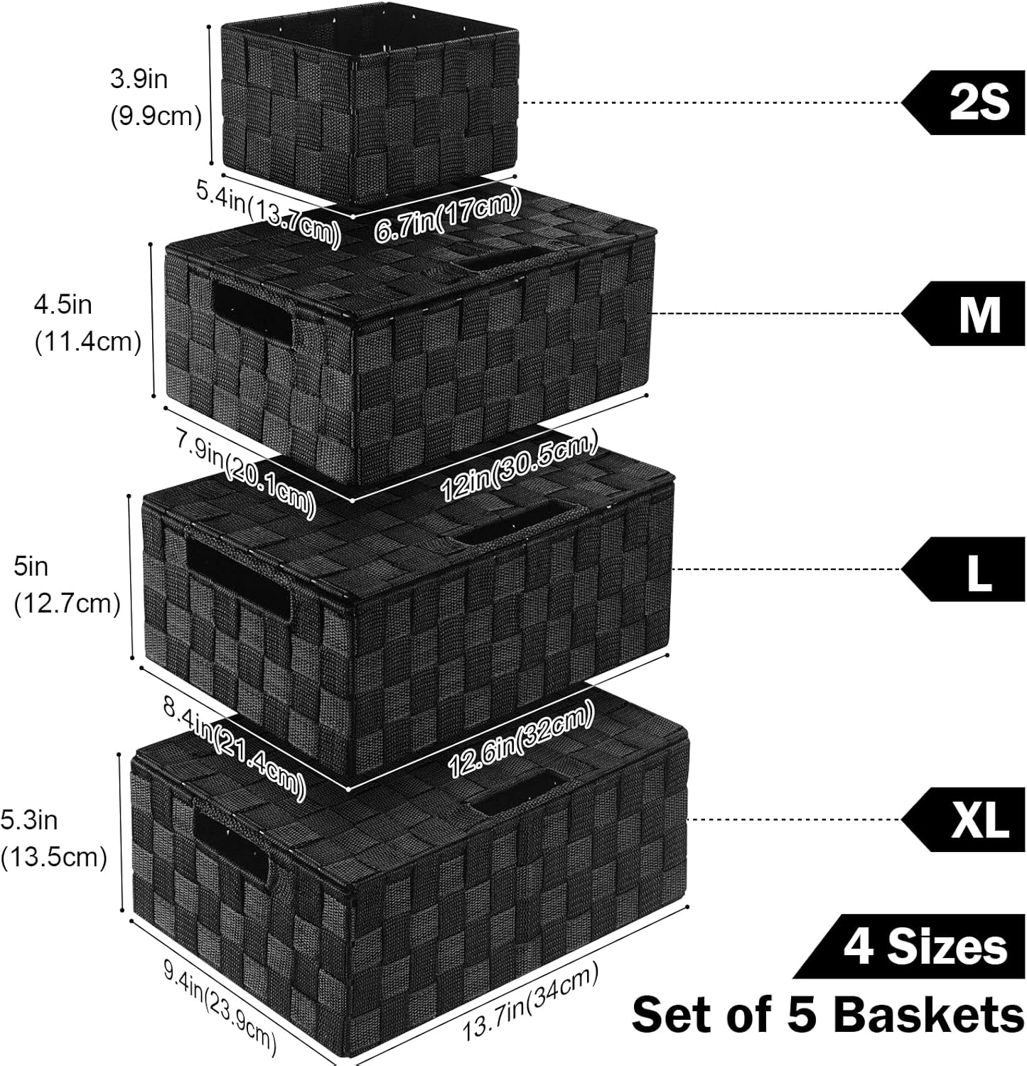 Storage Baskets / Gift Small Basket / Black / with Lids / Set of 5