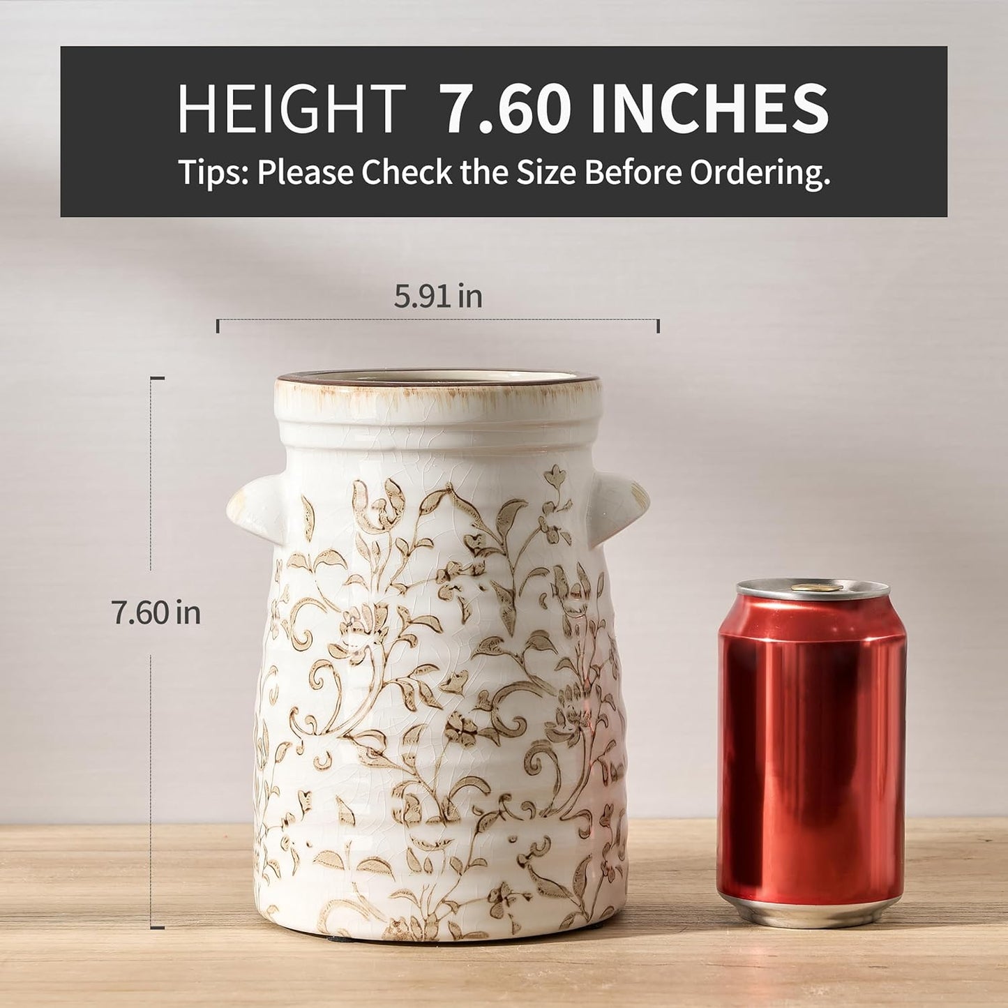 Ceramic Rustic Vase / Gs17323l-brown Floral / 7.6 Inch