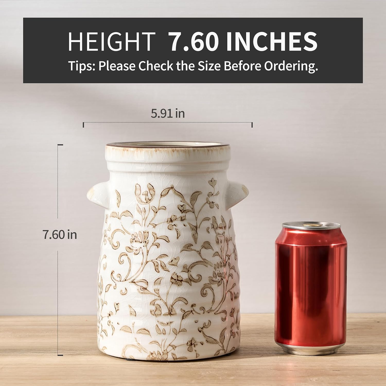 Ceramic Rustic Vase / Gs17323l-brown Floral / 7.6 Inch