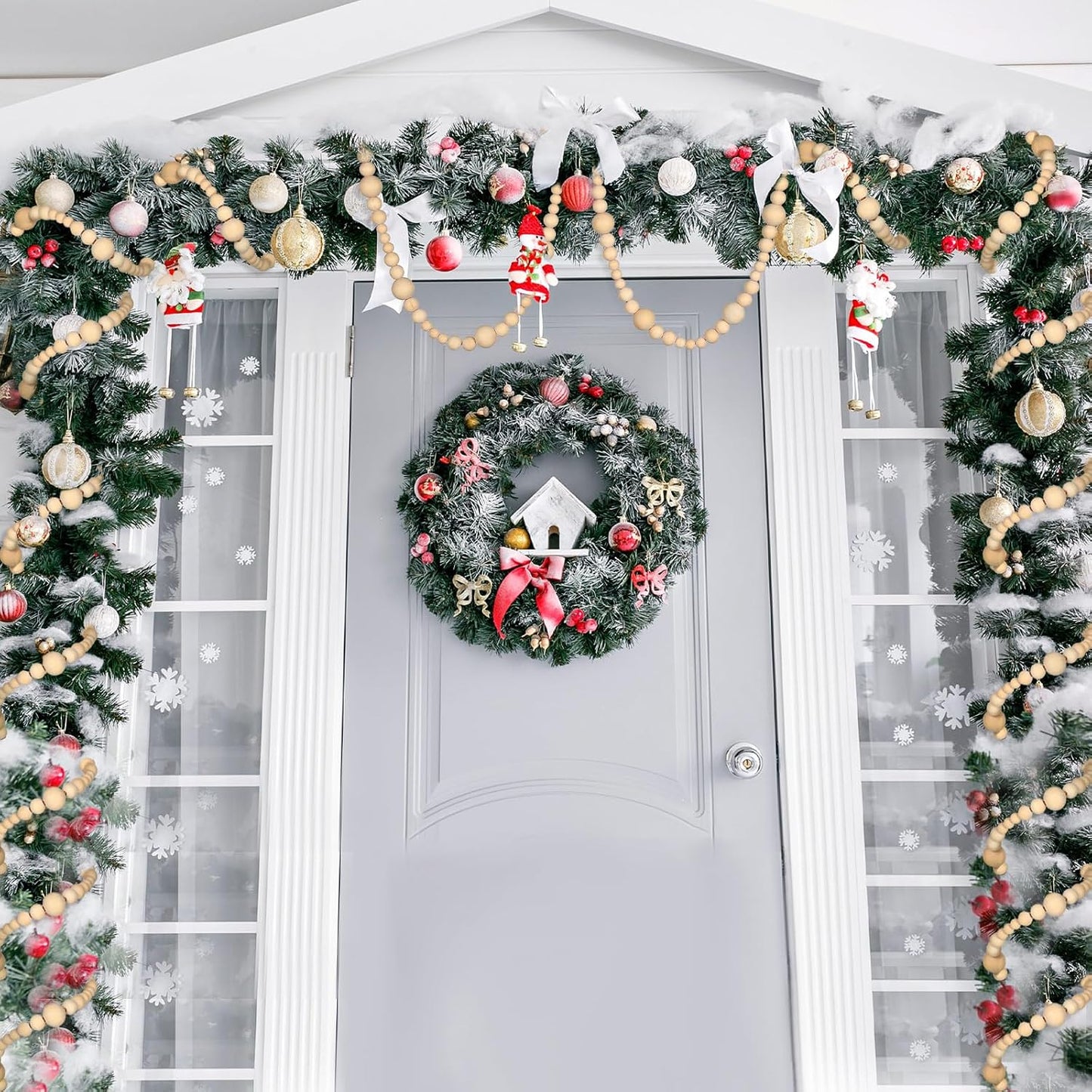 4 Pcs 72 ft Christmas Tree Wood Bead Garland Christmas Wooden Beads Garland Hanging Boho Xmas Decor Rustic Farmhouse