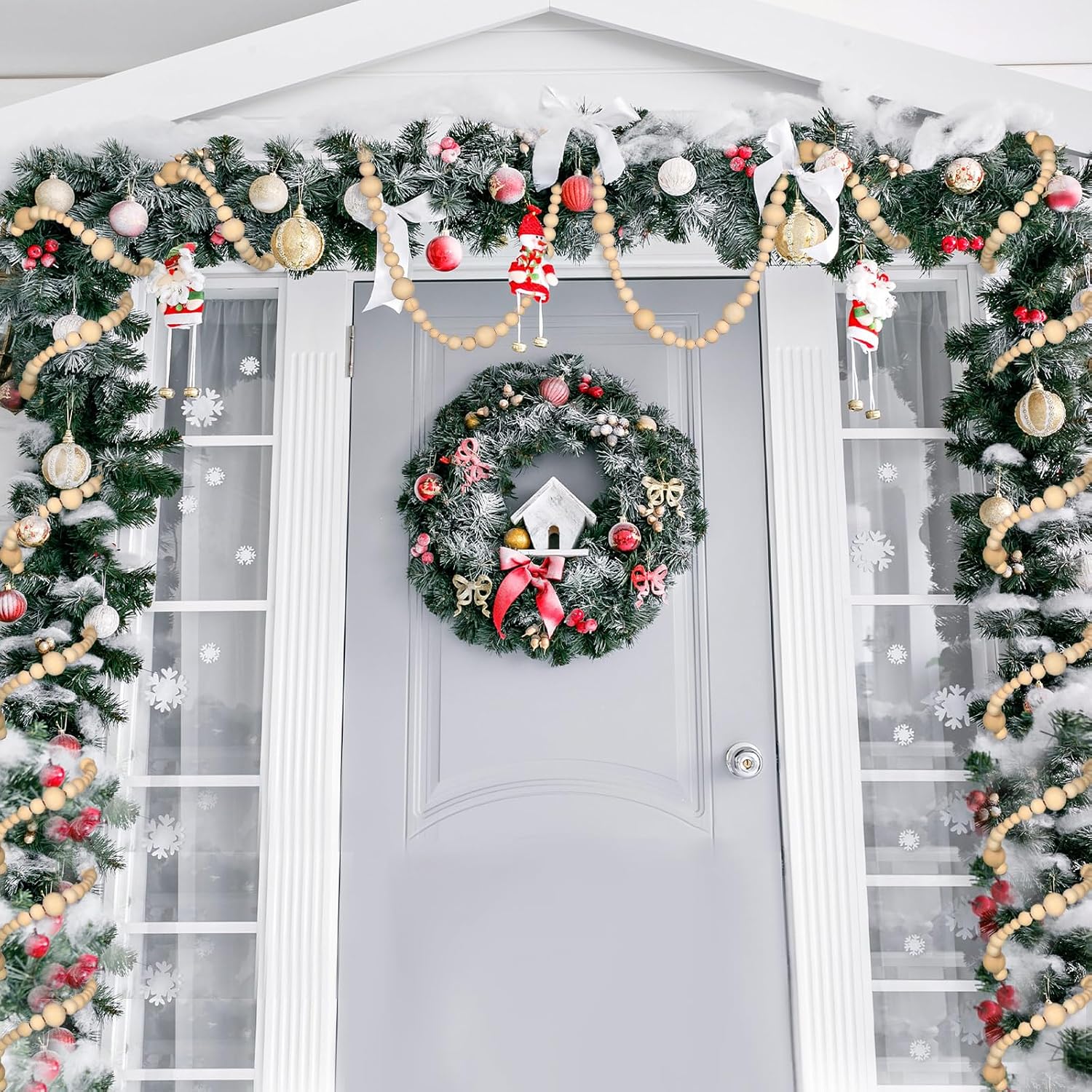 4 Pcs 72 ft Christmas Tree Wood Bead Garland Christmas Wooden Beads Garland Hanging Boho Xmas Decor Rustic Farmhouse