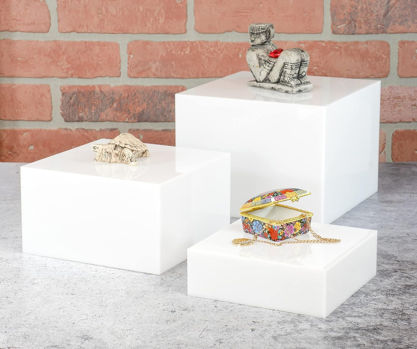 Red Co. Set of 3 Glossy White Acrylic Cube Display Nesting Risers with Hollow Bottoms