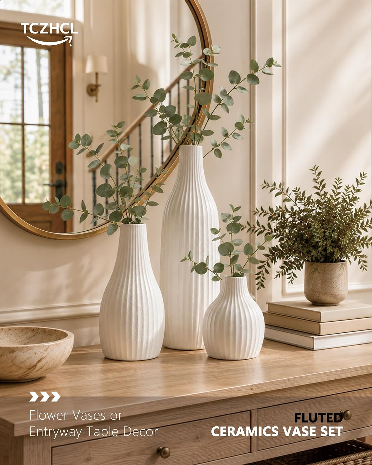 Minimal Line Ceramic Vase / White / Set of 3