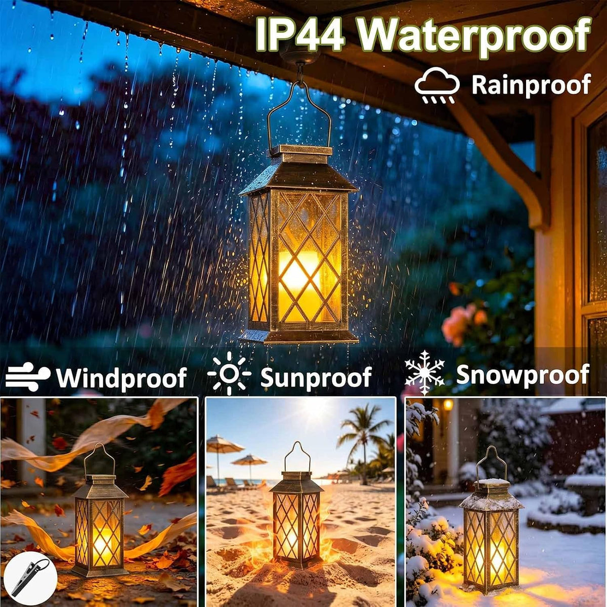 2 Pack 11" Medium Tempered Glass Solar Lanterns Outdoor Waterproof | Hanging Solar Lights with Flickering Flameless