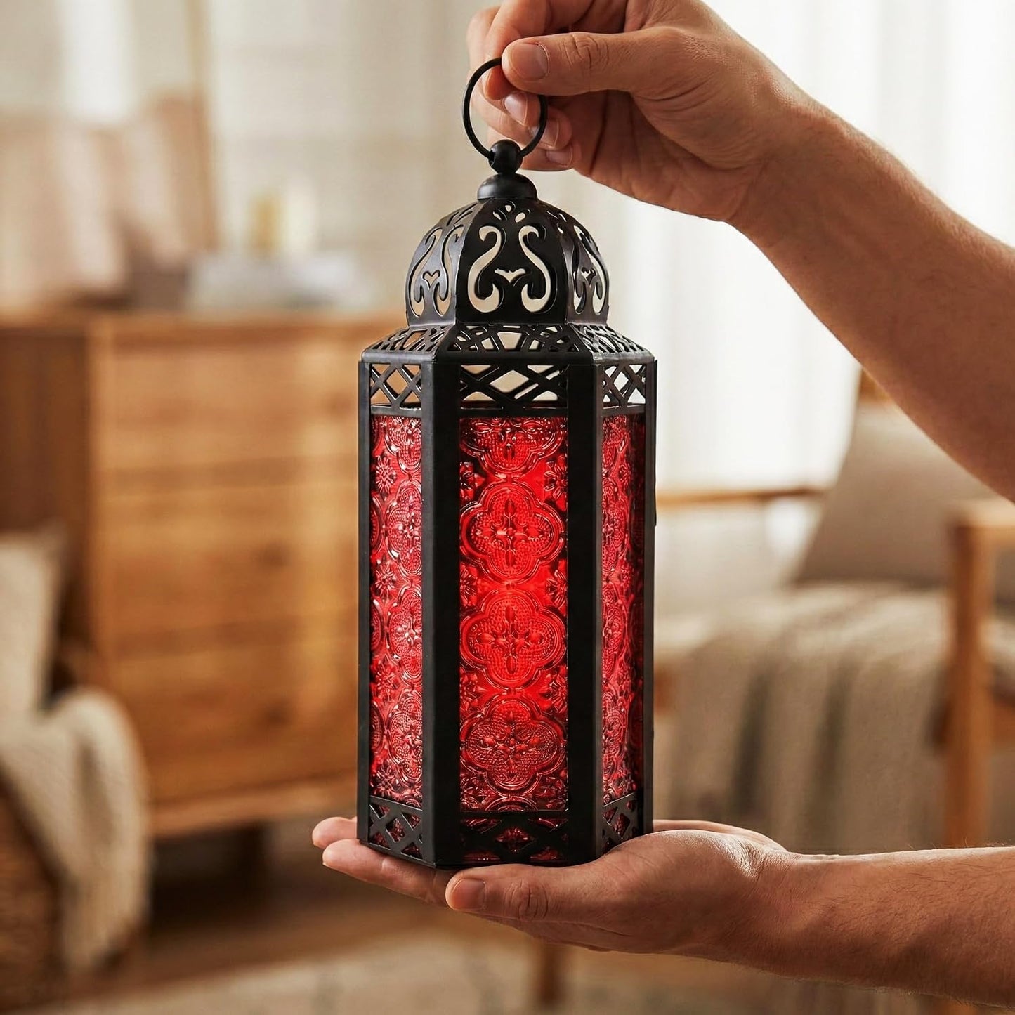 Vela Lanterns Decorative Indoor Moroccan Candle Holder, Red, M, 2-Pack | Gothic Dark Academia Decor, Whimsigoth