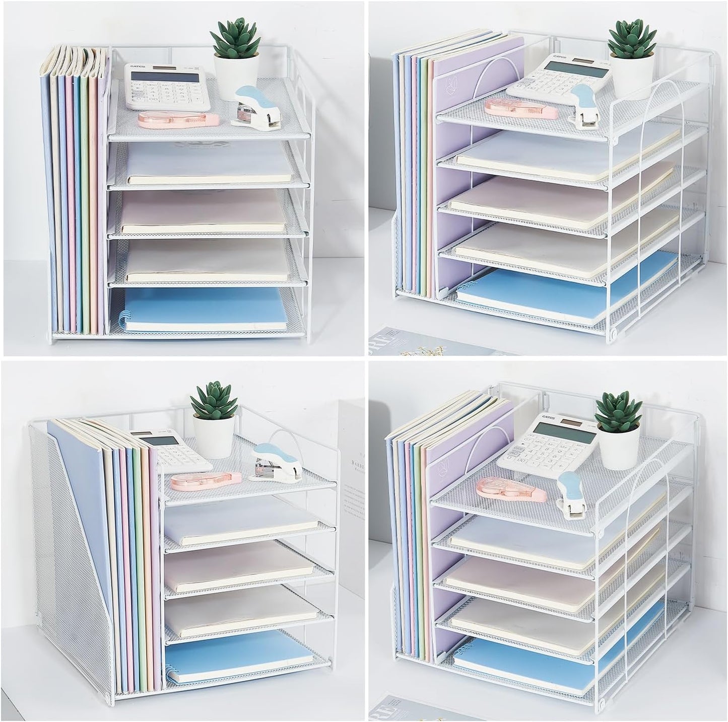 LEKETREE Desk Organizers and Accessories, 5-Tier Paper Letter Tray Organizer with File Holder, Desktop Organizer for