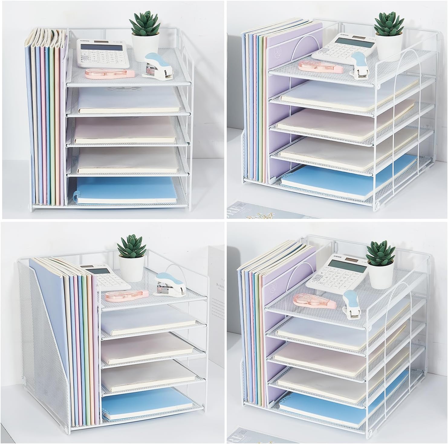 LEKETREE Desk Organizers and Accessories, 5-Tier Paper Letter Tray Organizer with File Holder, Desktop Organizer for