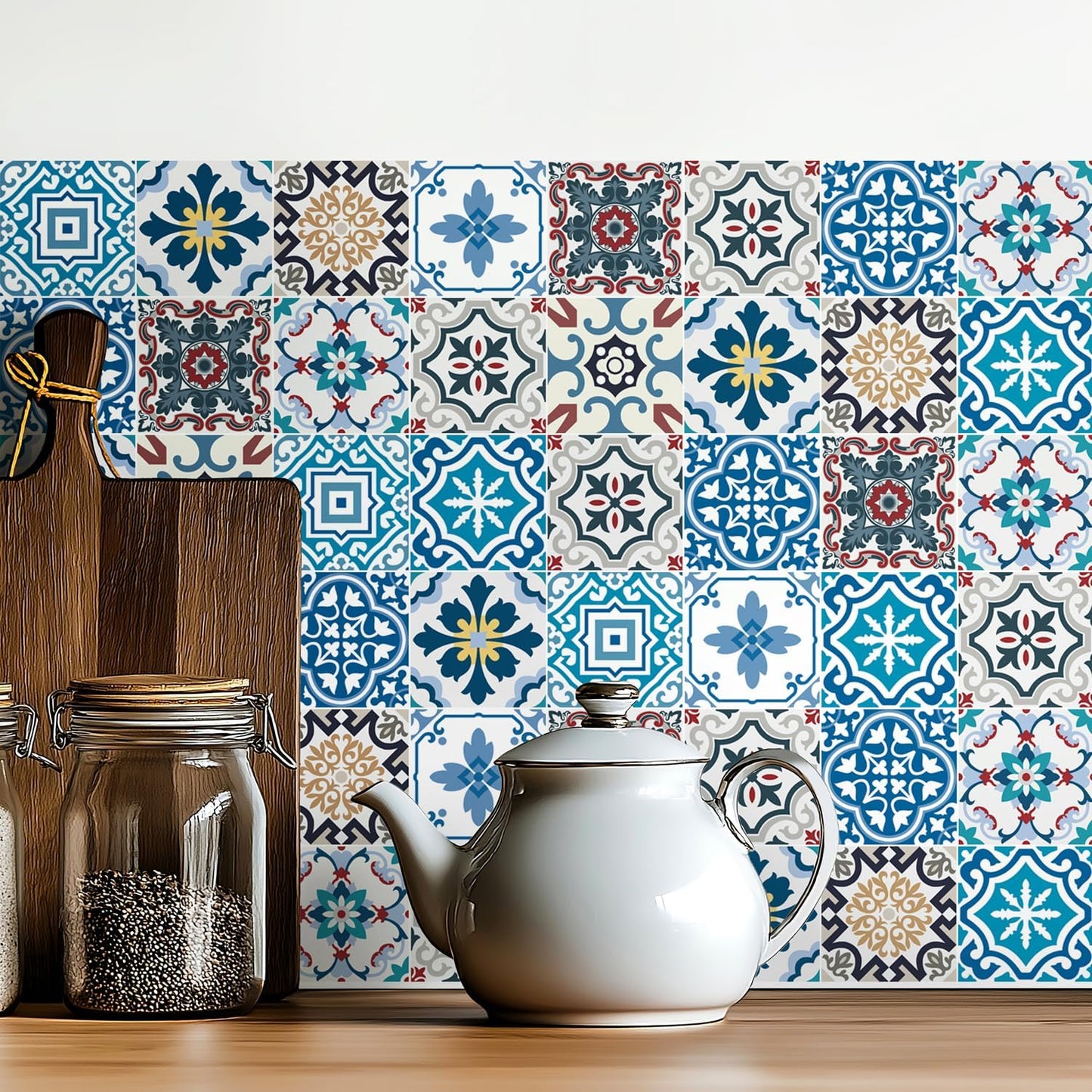 Eclectic Mediterranean Tile Stickers / 4 x 4 / Set of 30