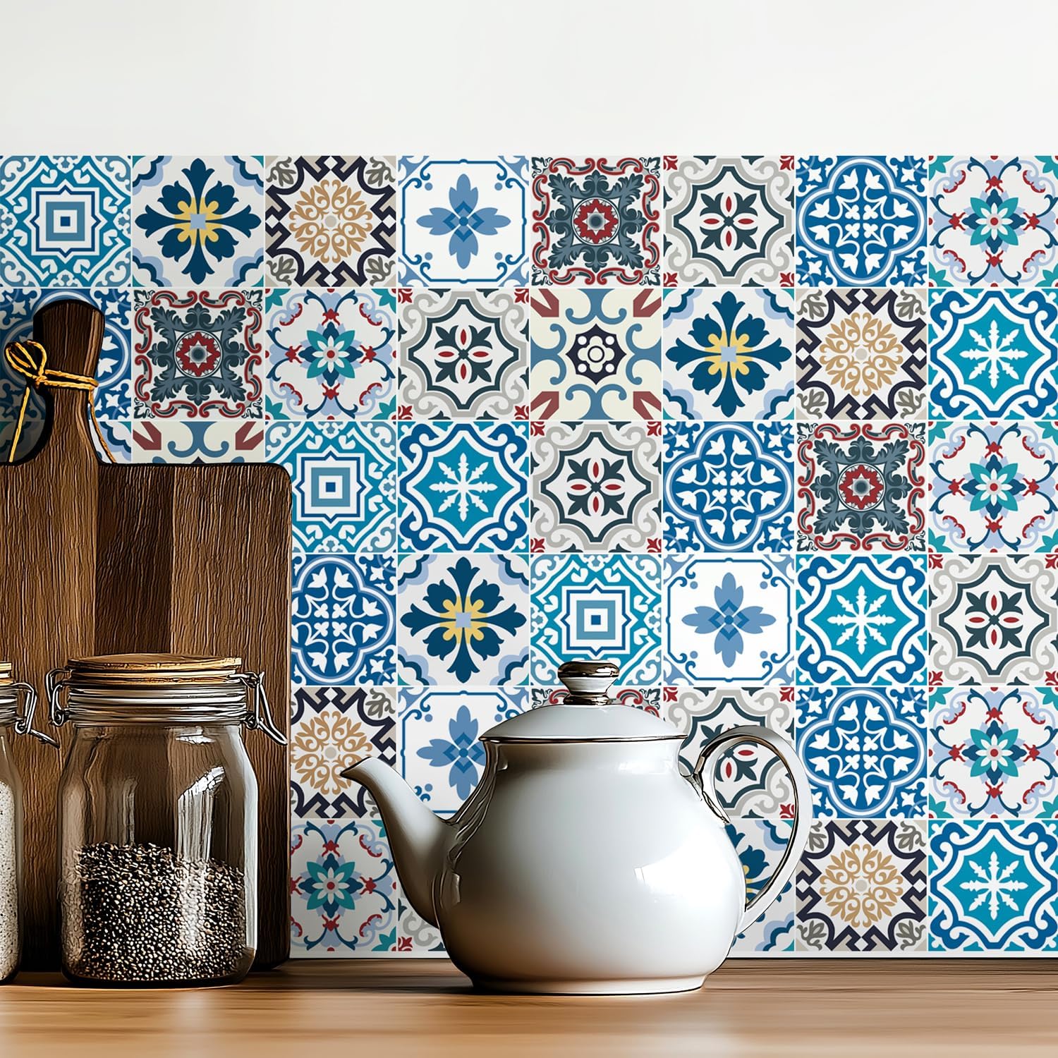 Eclectic Mediterranean Tile Stickers / 4 x 4 / Set of 30
