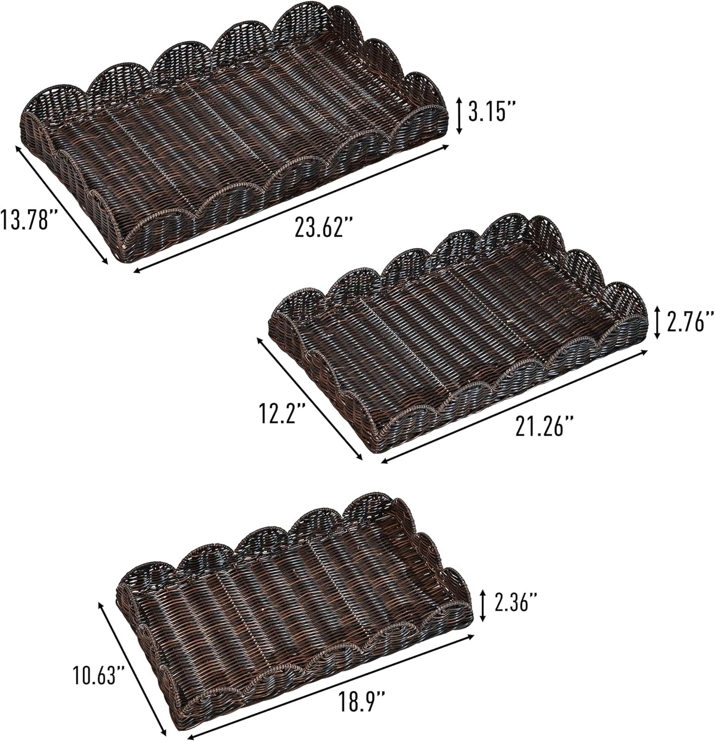 TRY2001B- Parker Southwestern / 23.62 In. W x 13.78 In. D x 3.15 In. H / Dark Brown / Set of 3