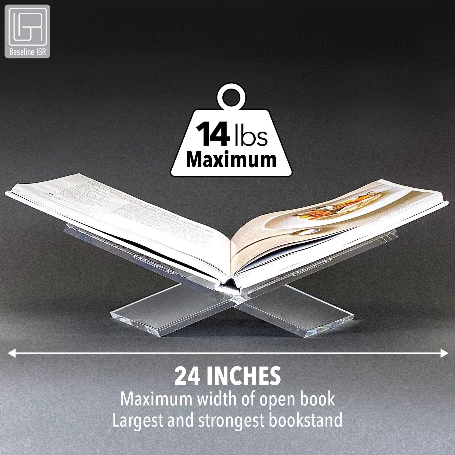 Large Clear Acrylic Book Stand, 12.5" x 9.5" x 5.5”, Acrylic Book Holder, Open Bookstand for Display and Reading