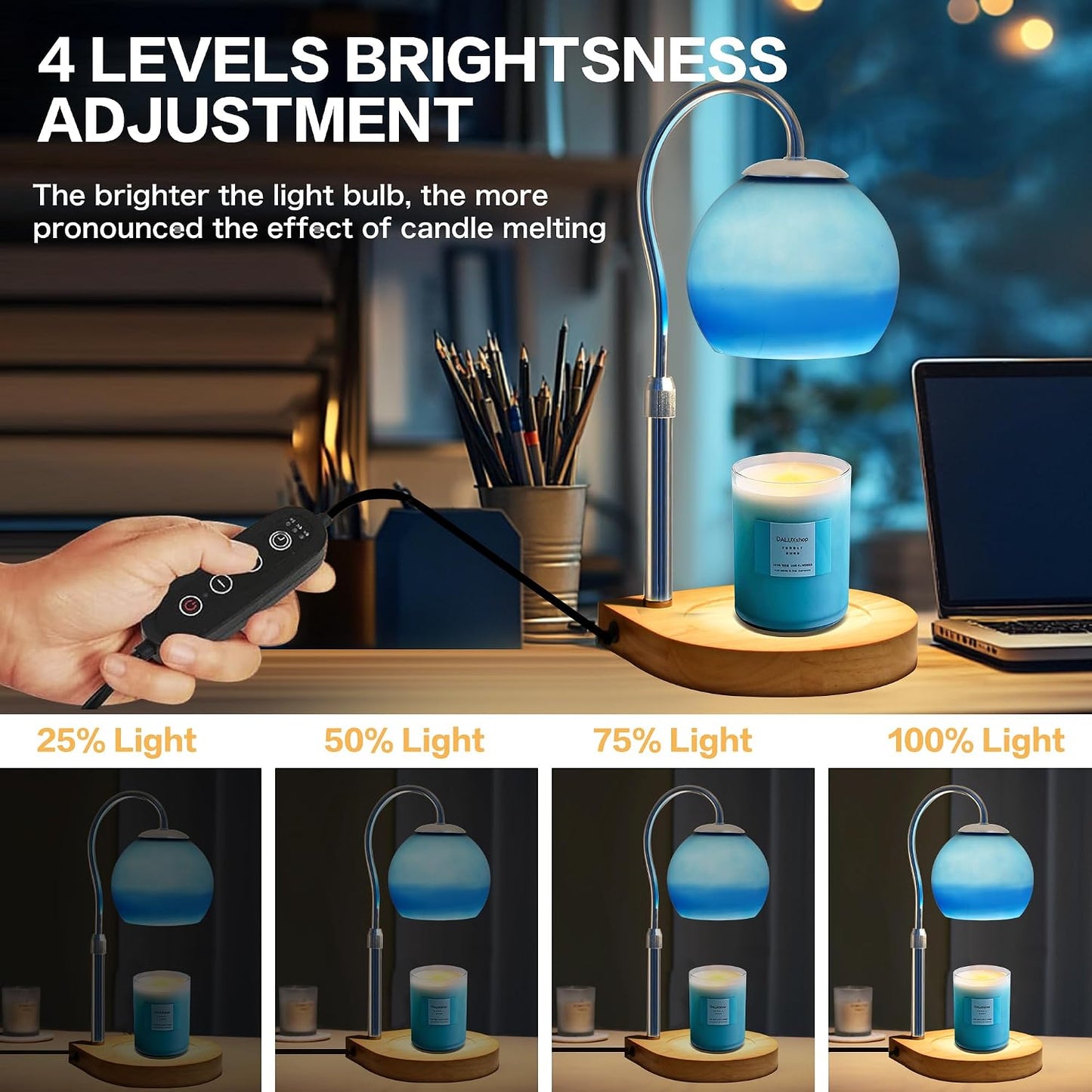 Candle Warmer Lamp with Timer 2H/4H/8H, Adjustable Height, Ocean | Dimmable Candle Lamp with 2 Bulbs, Wax Melt Warmer