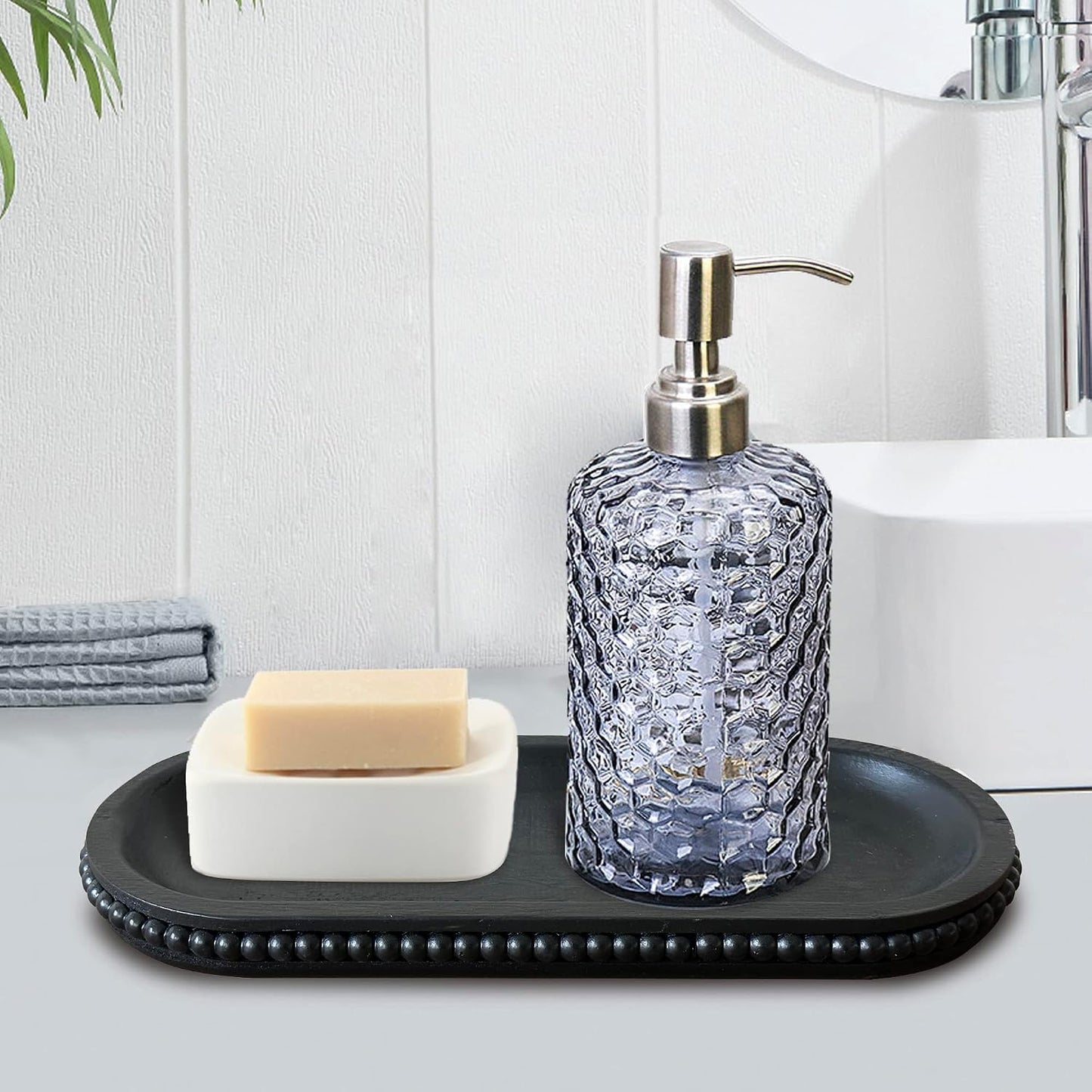 Rustic Beaded Tray / Black / 12 Inch
