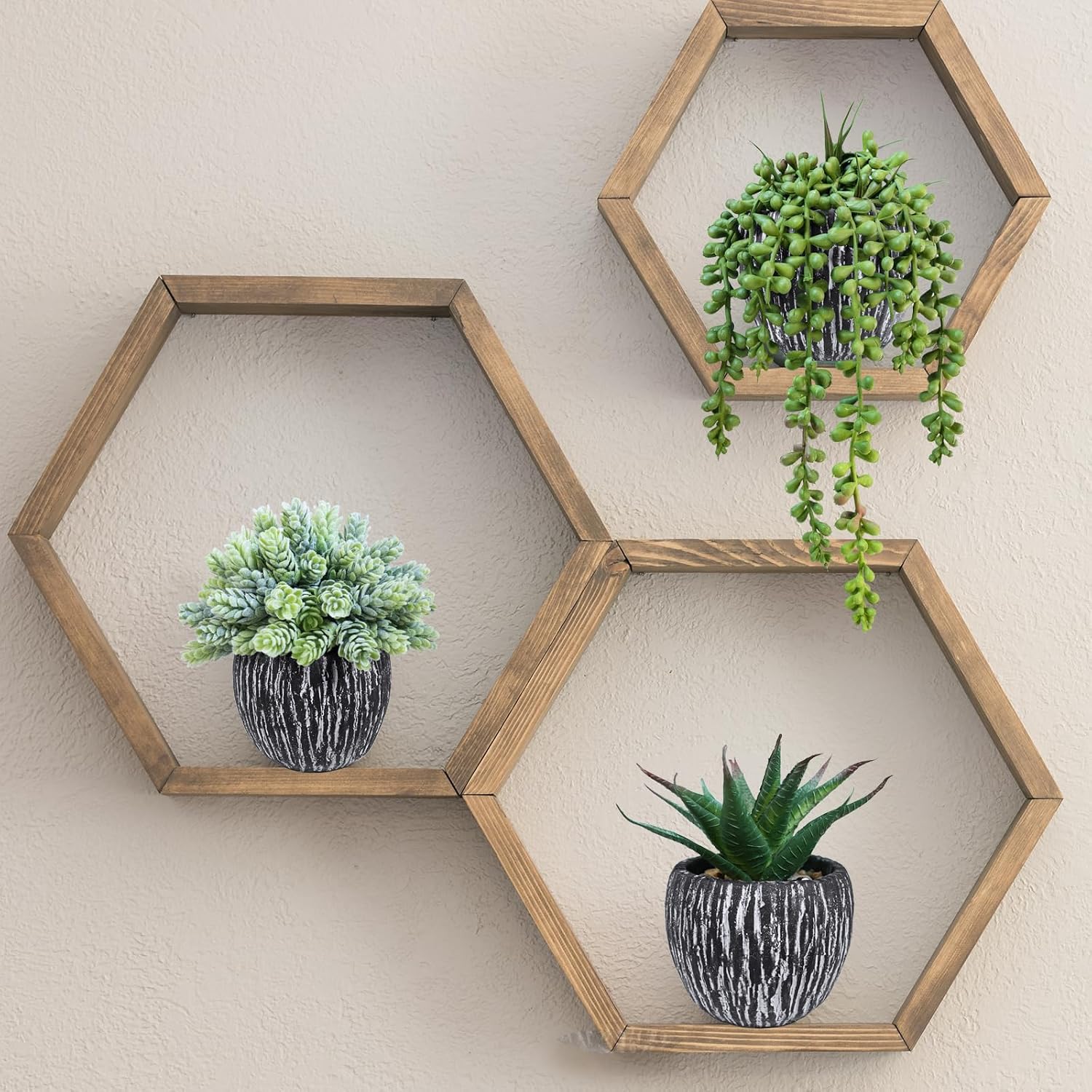 Artificial Succulent Plants in Pots Fake Hops Aloe String of Pearls Potted Plants / Black / Set of 3