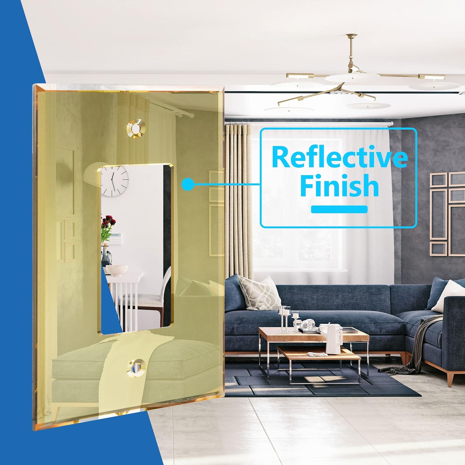 LIDER Reflective Decorator Wall Plate, Oversized 1-Gang, Acrylic, 5-Pack | Mirrored Light Switch Plate, Mirror Glass