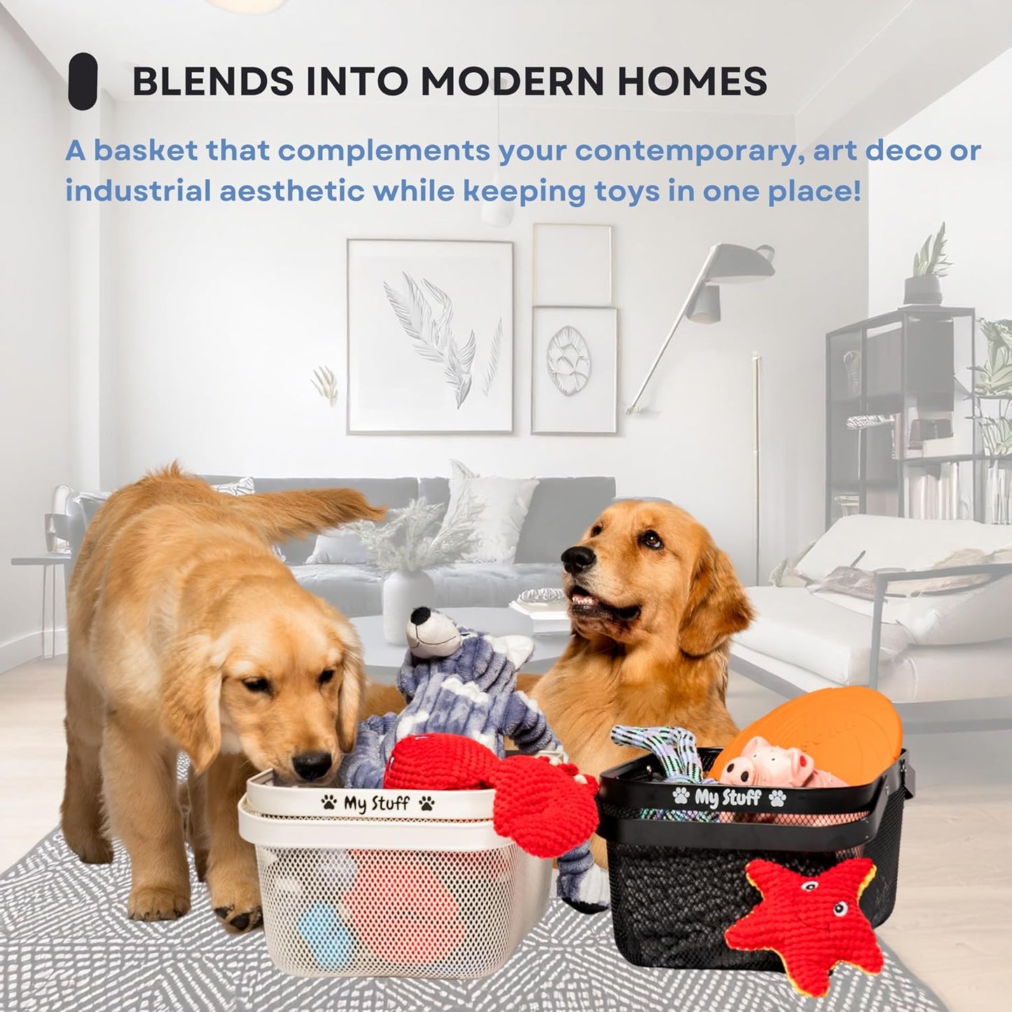 Dog Toy Basket Metal Mesh Metal / White