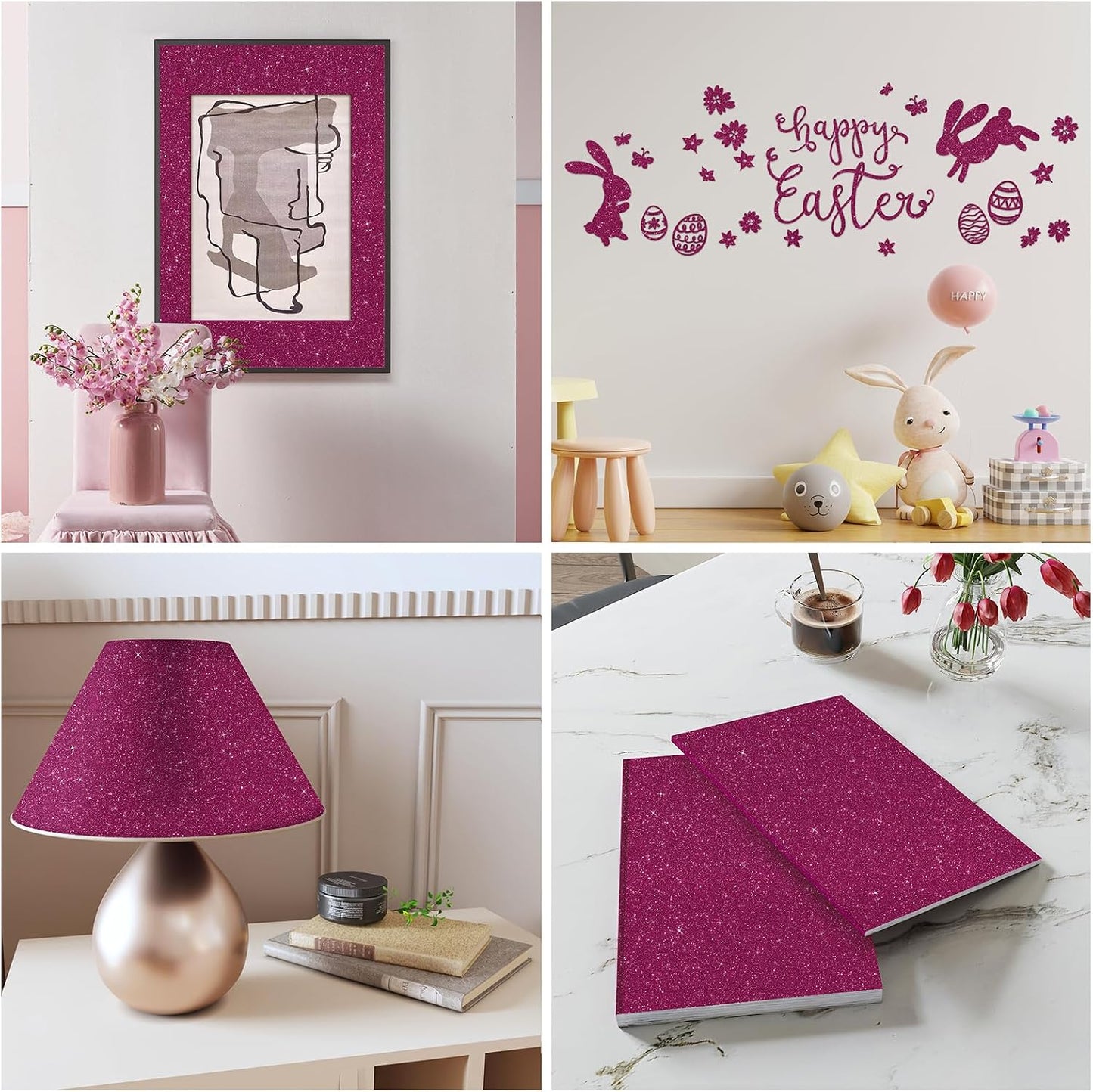 Glitter Wallpaper Border " Shiny Glitter Wallpaper Stick and Peel Fabric Wall / 8 x 354 / Deep Pink