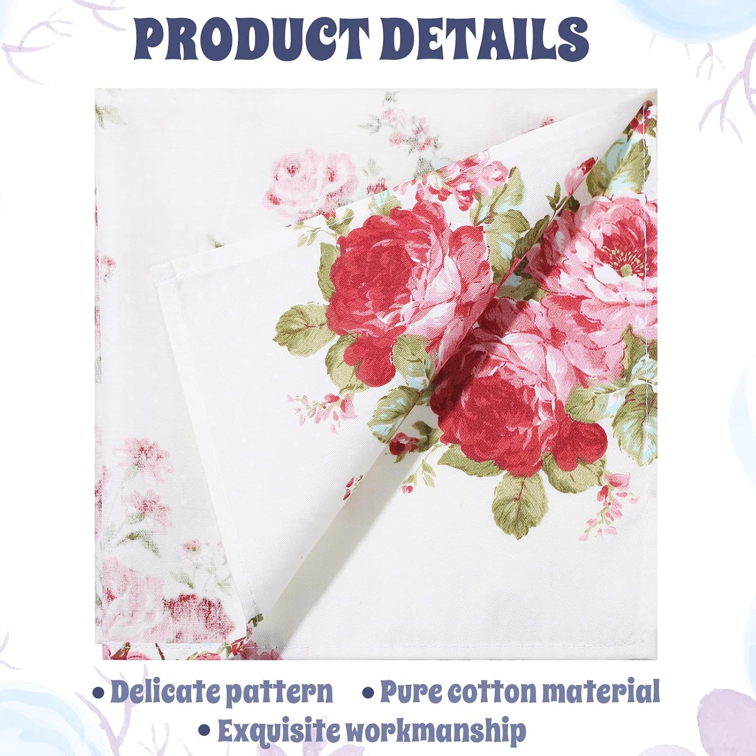 Tatuo Spring Flower Cotton Cloth Napkins Set of 24, 15 x 15 Inch Floral Dinner Napkins Soft Absorbent Washable for