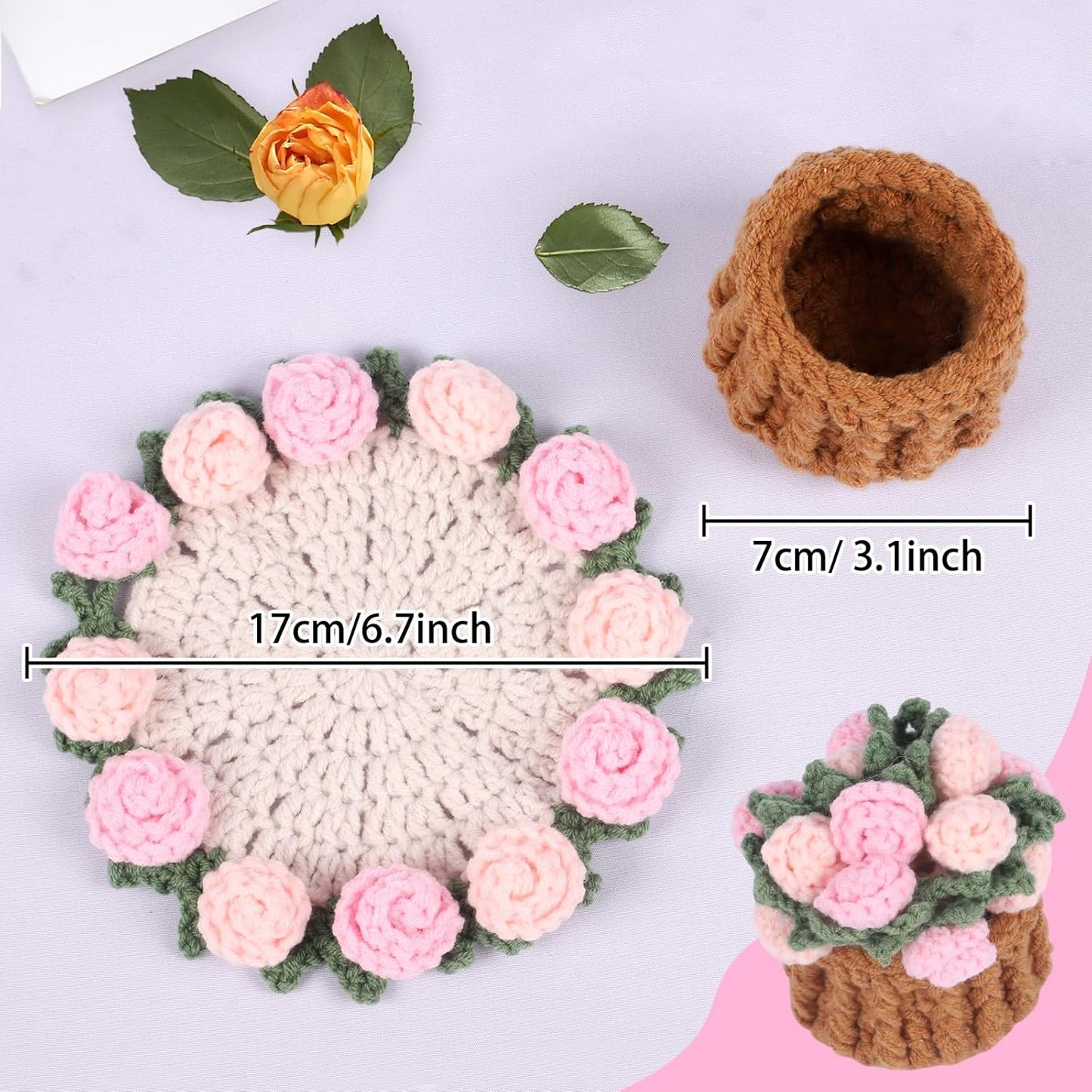 Mini Basket -Boho Floral Coasters / Pink