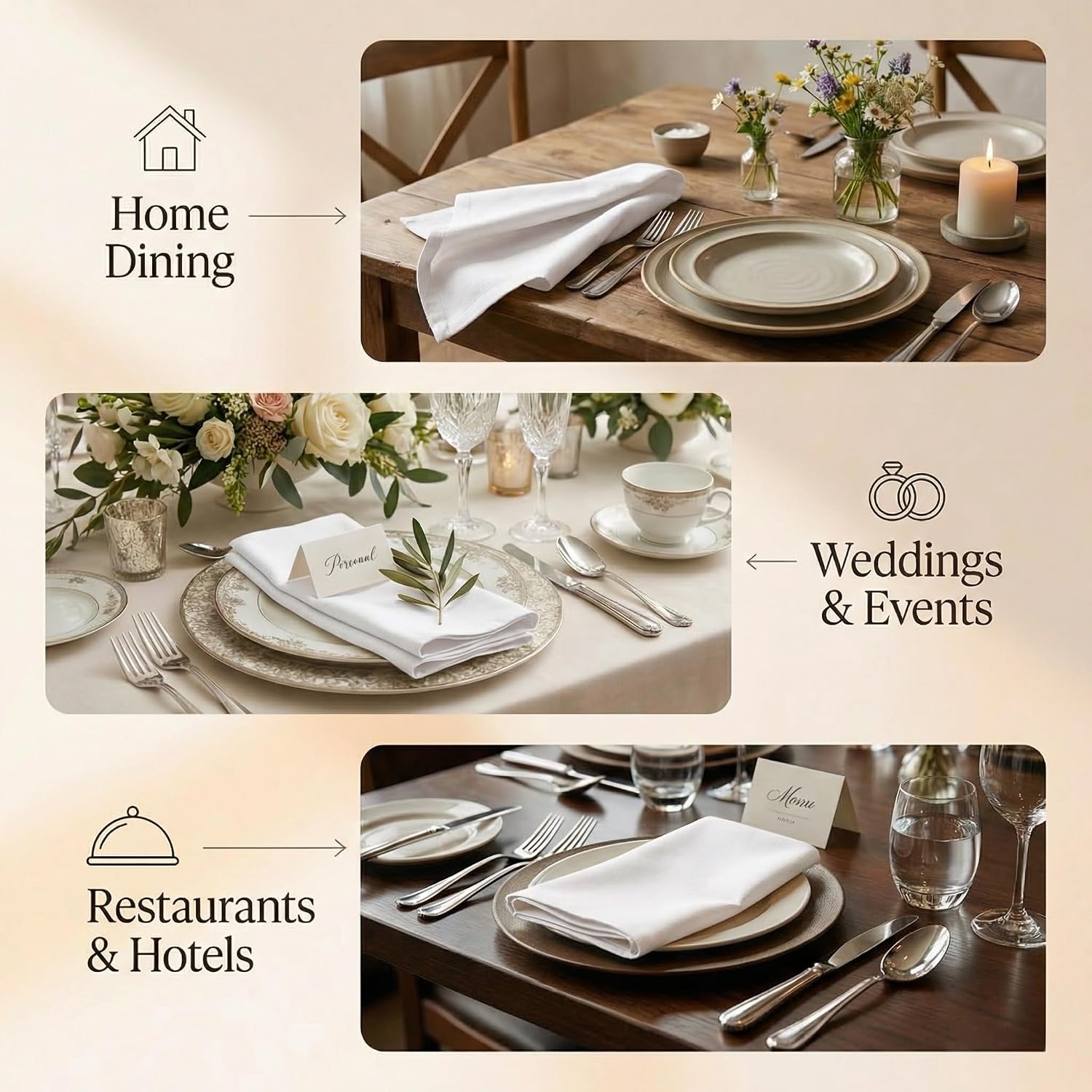 ACCENTHOME Accent Home 100% Cotton Napkins, Delicate Cloth Napkins for Dinners, Parties and Weddings，18 x 18 Inch Set