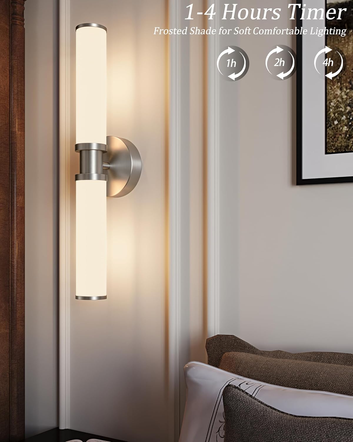 Rayogale Nickel Wireless Battery Operated Wall Sconces with Remote | White Glass Rechargeable Wall Lights Set of 2 with