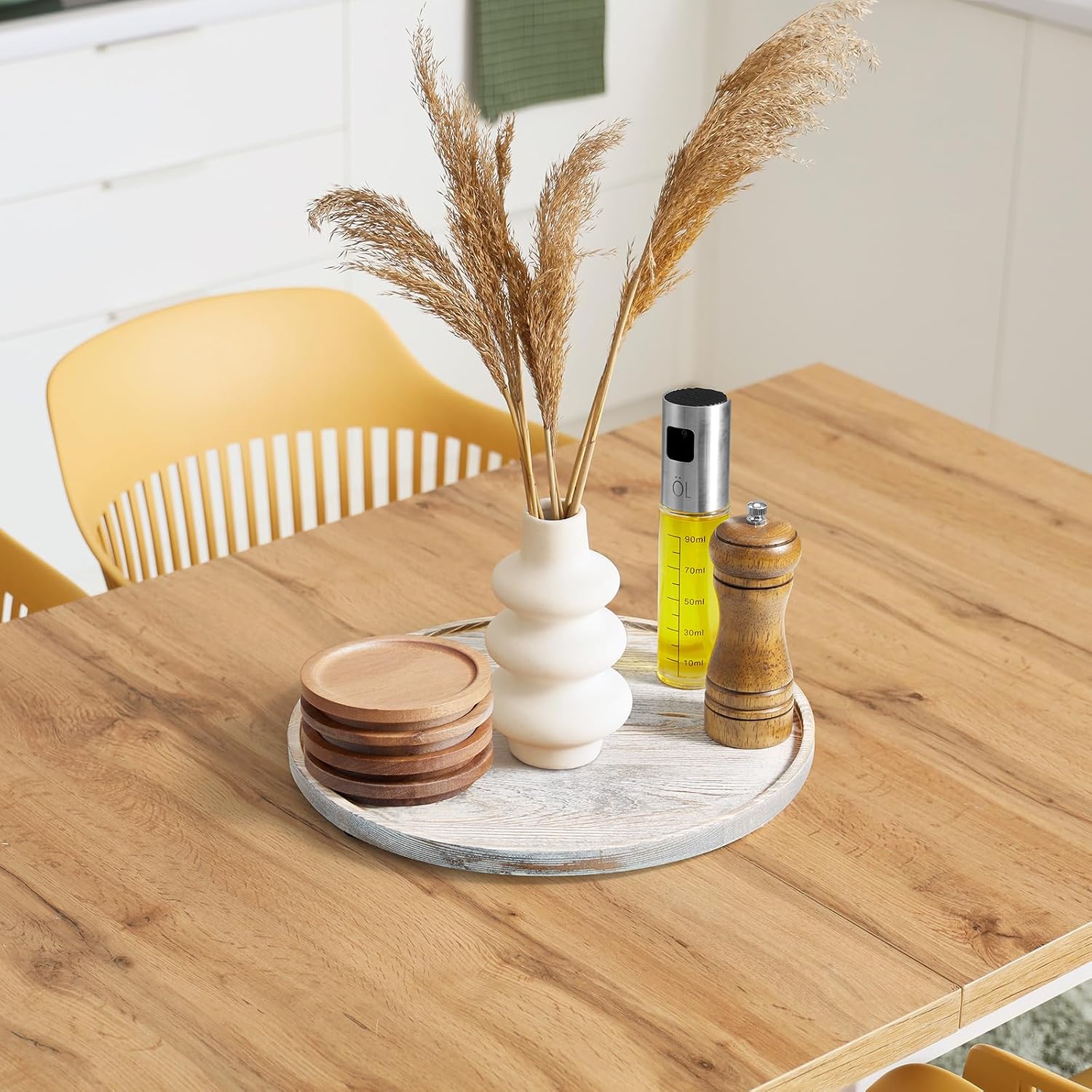 Wood Round Tray / White Washed / 12 Inch / Set of 12