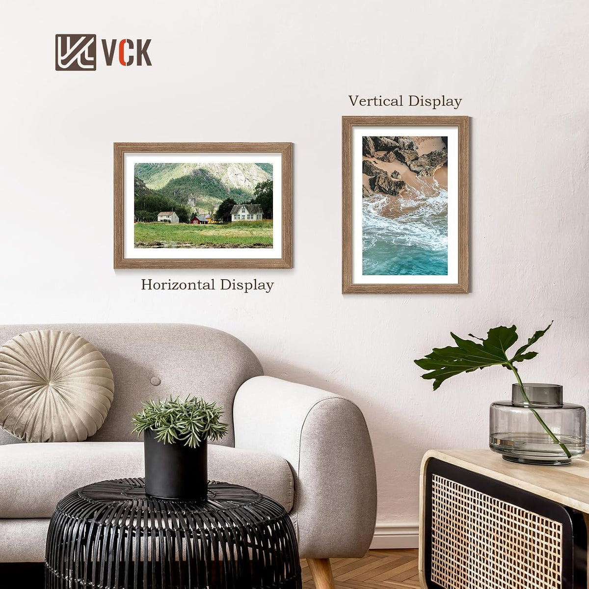 VCK 13x19 Picture Frame Walnut 4 Pack, Wide Thick Wood Border, for Prints | Exclusive Woodgrain, Wall Hanging, HD