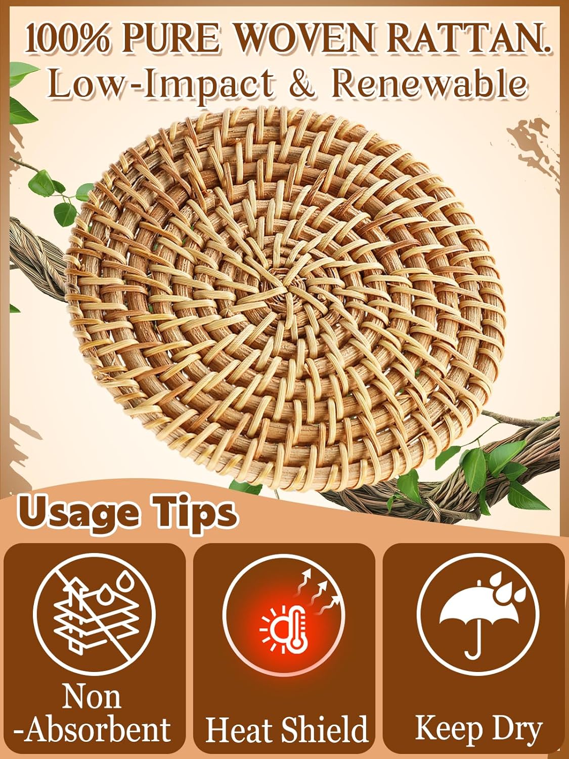 Holder / Wicker Drink Coasters Set / Natural / Set of 6