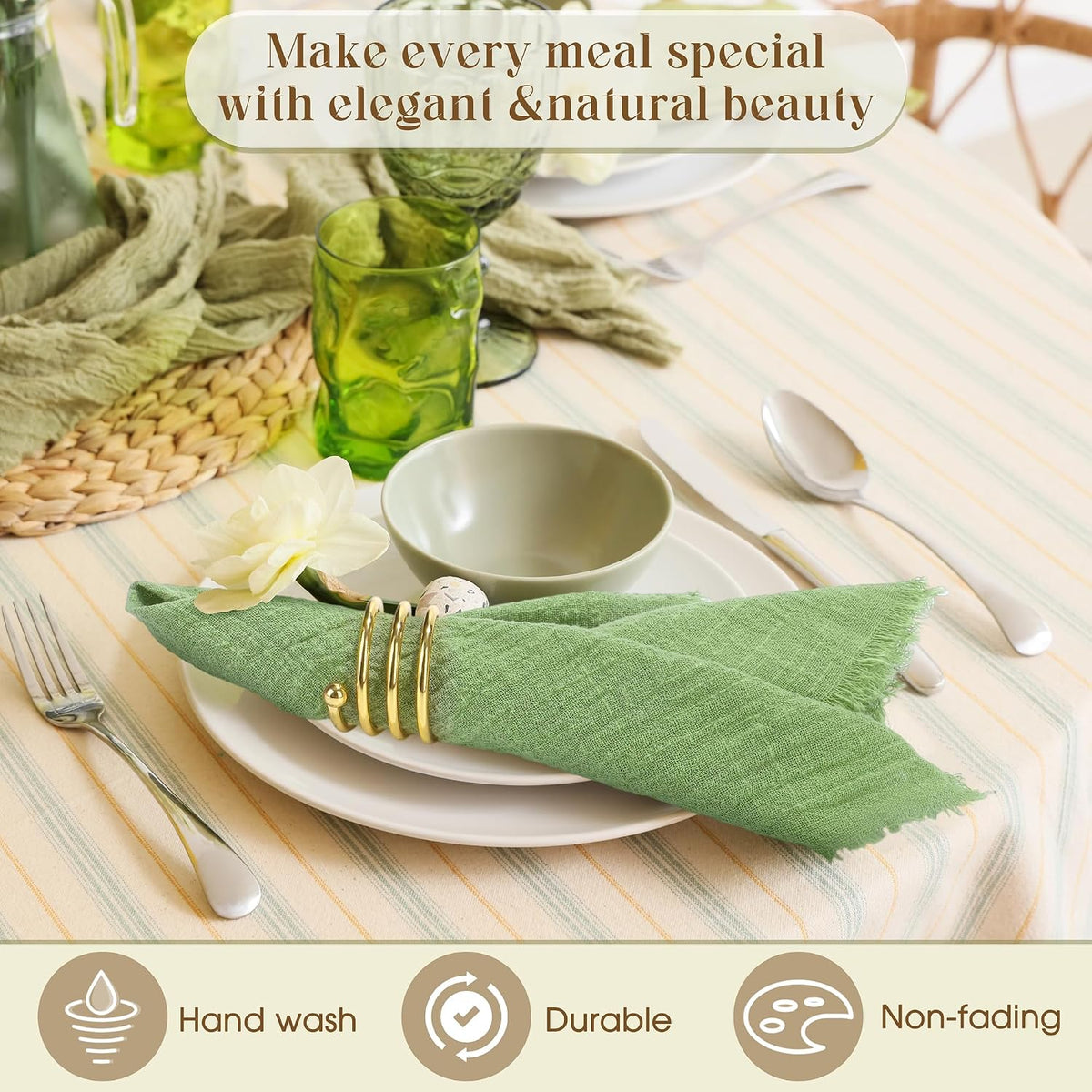 TURSTIN 24 Pieces Cotton Linen Cloth Napkin Handmade Cloth Napkin with Fringe 17 x 17 Inch Soft Cloth Dinner Wedding