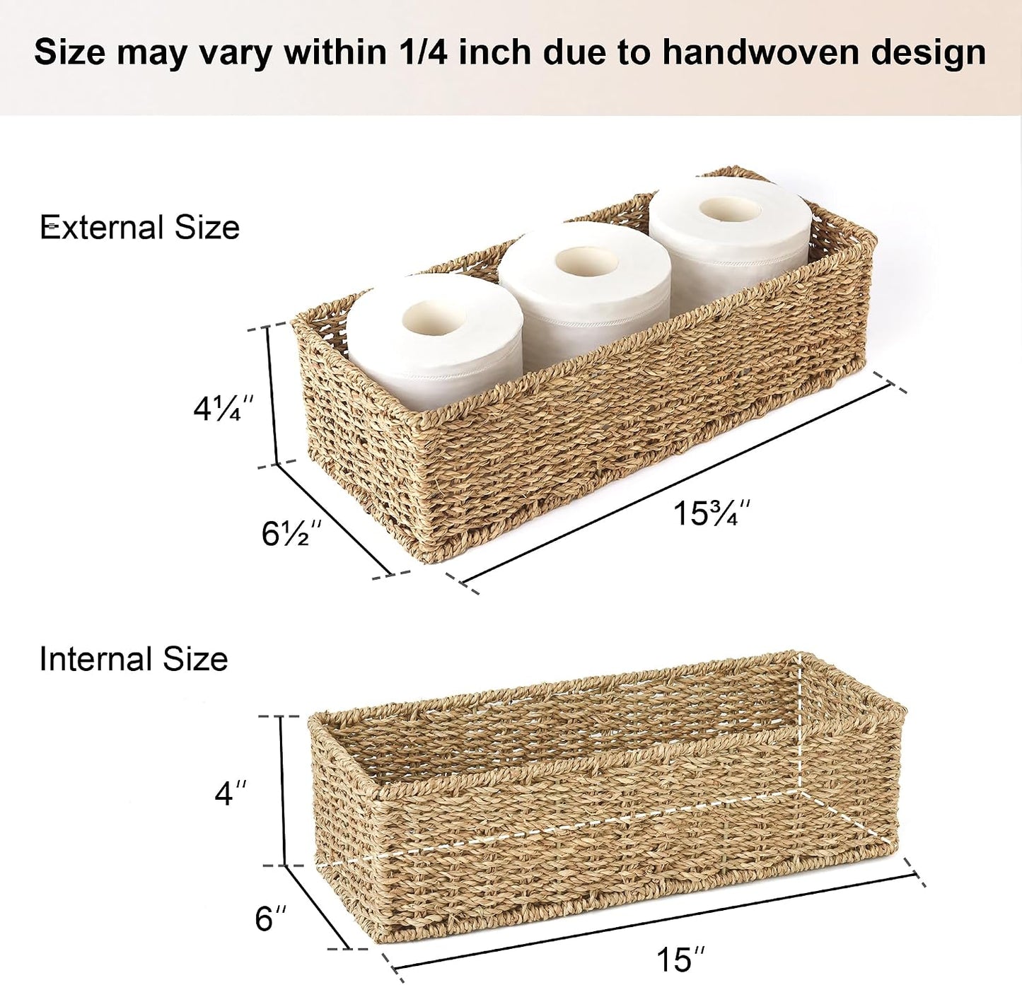 Seagrass Storage Baskets for Toilet Tank Top / Natural / Set of 2