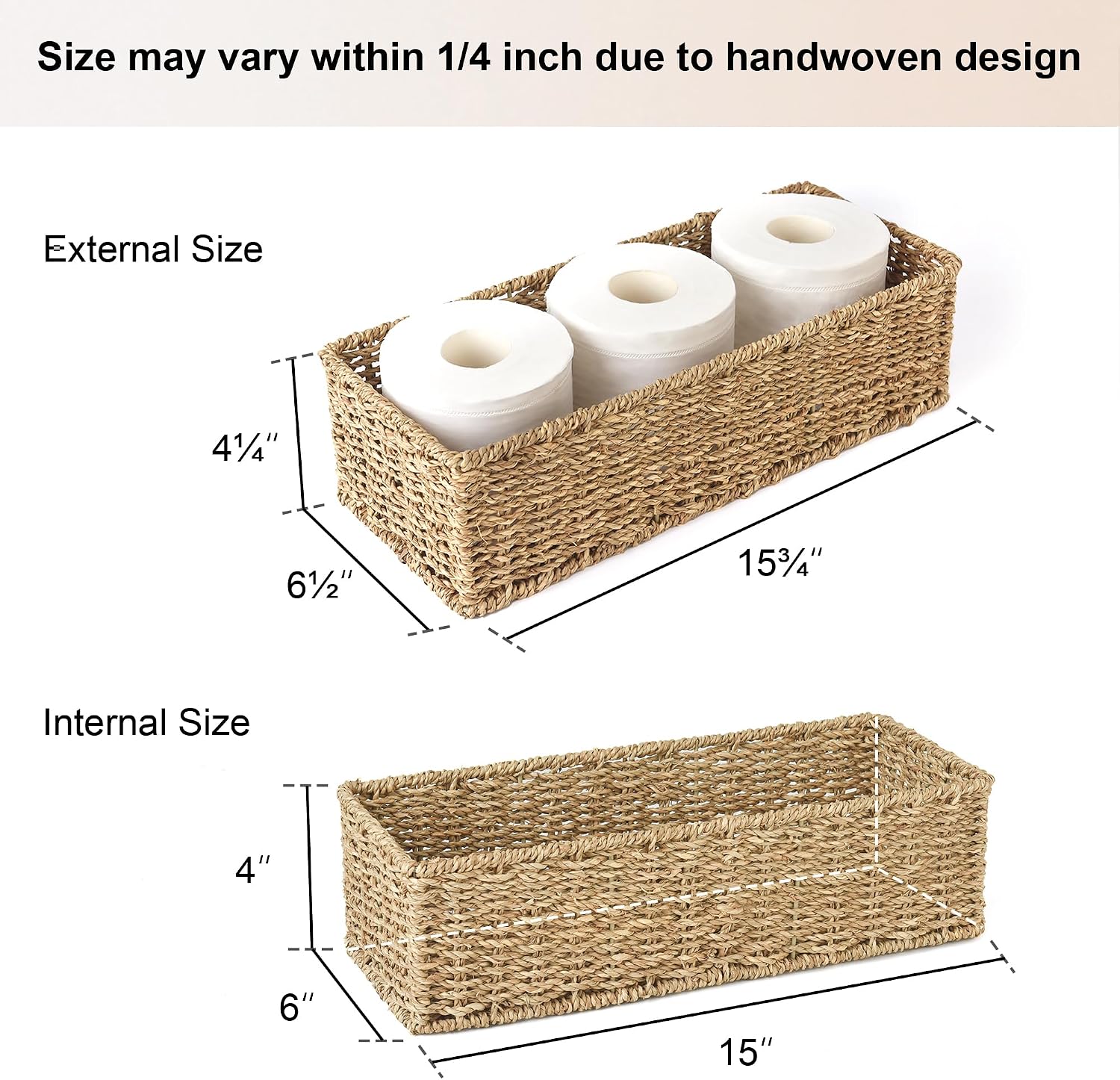 Seagrass Storage Baskets for Toilet Tank Top / Natural / Set of 2