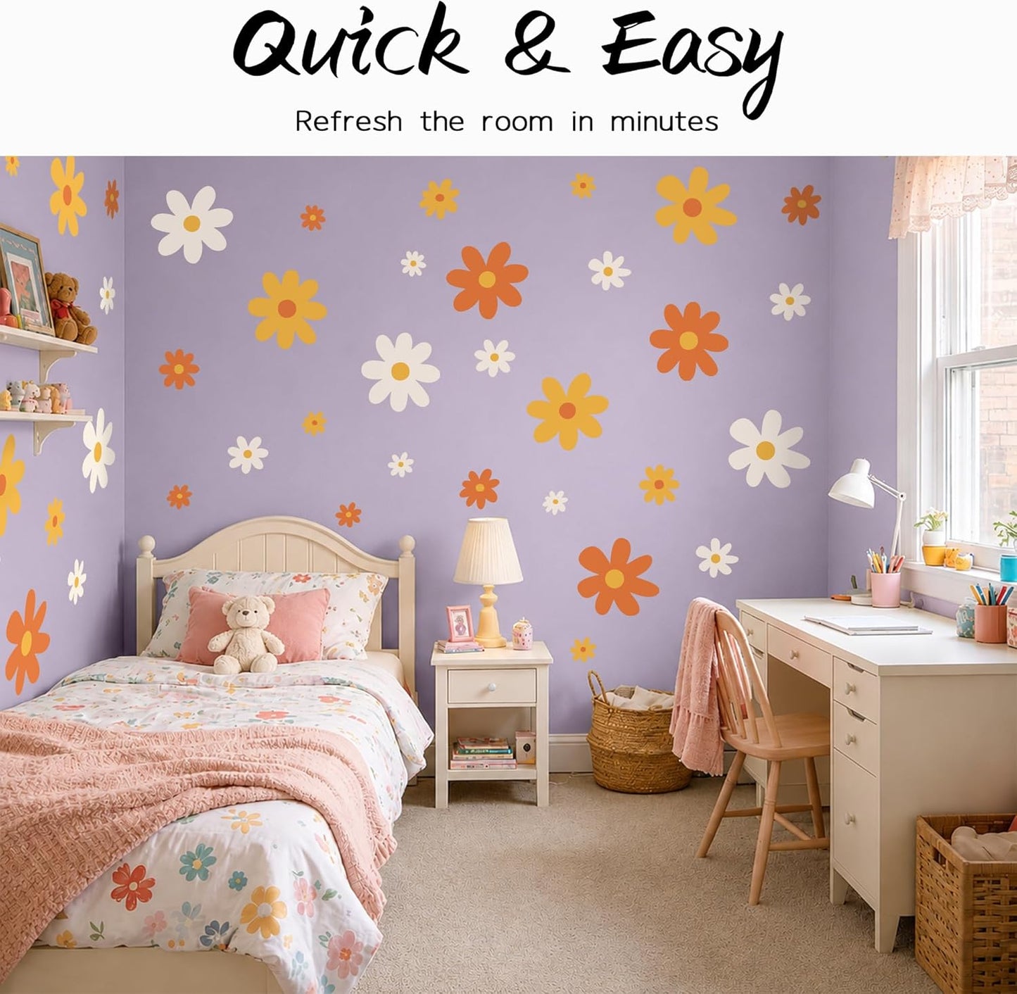 Large Daisy Wall Decals / Groovy / Set of 52