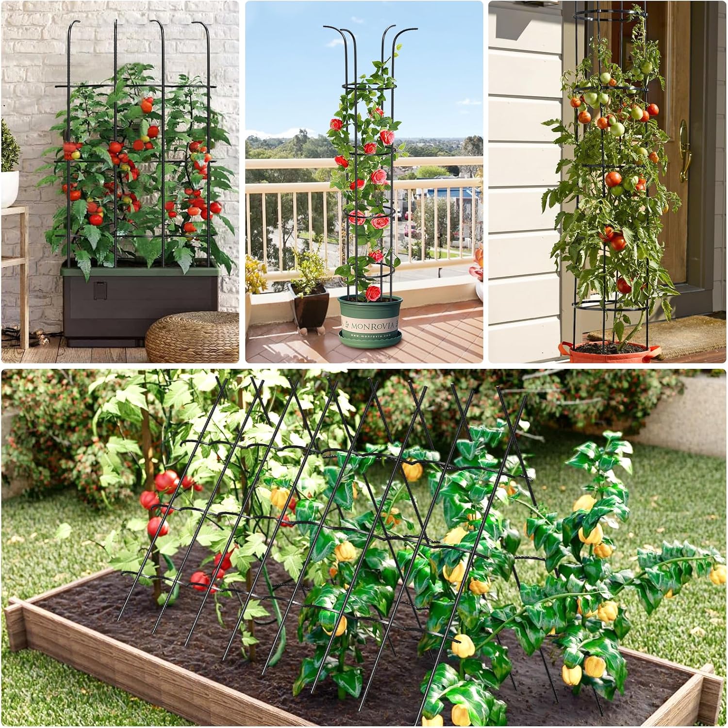 Tower Obelisk Garden Trellis for Climbing Plant，6.2FT/74.4" Rustproof Metal Potted Plant Climbing Support for Indoor