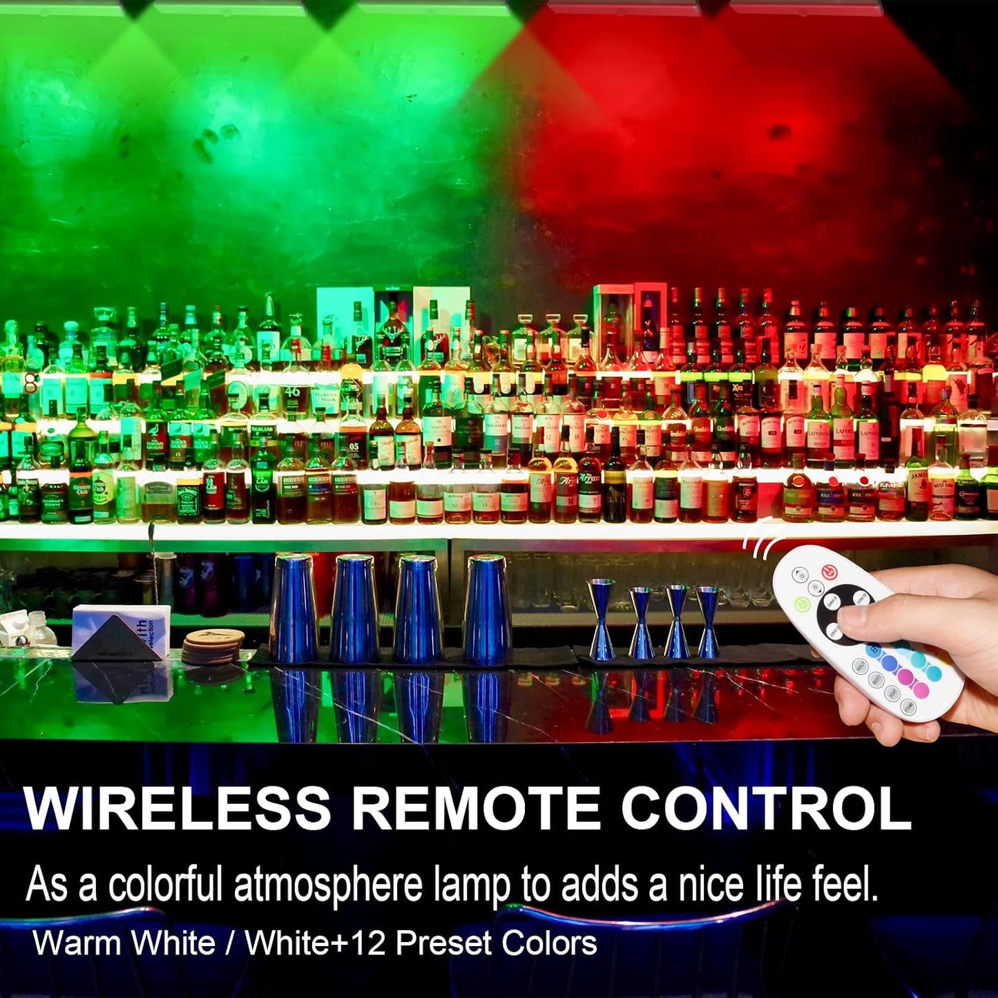 48 LED Under Cabinet Lighting Wireless, 15 Colors Changeable Rechargeable RGB Under Cabinet Lights Remote Control Under