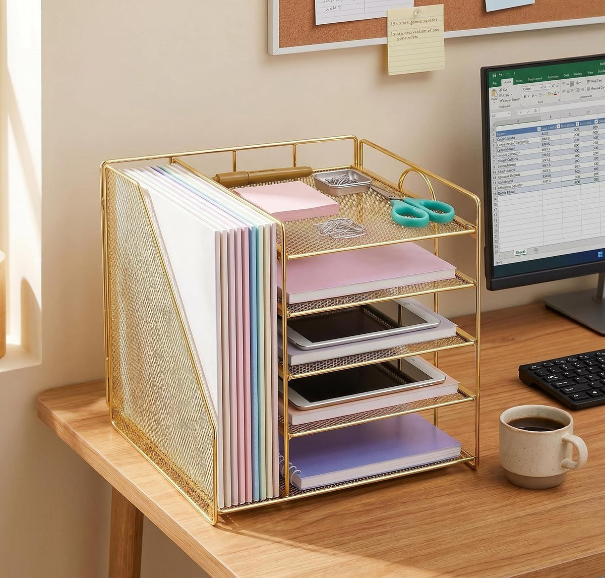 Desk Organizer, 5-Tier Paper Organizer Letter Tray, Gold | Desk Organizers and Accessories, Office Desk Accessories &