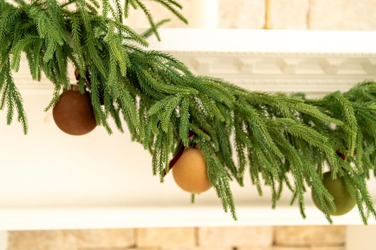 Avoeco Deluxe 9FT Real Touch Norfolk Pine Christmas Garland | Full Realistic Artificial Greenery Christmas Decor